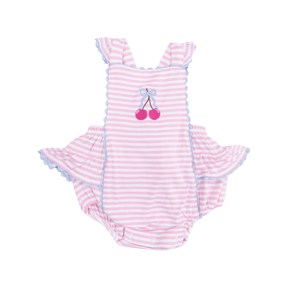 Cherry Stripe Ric Rac Ruffle Sunsuit