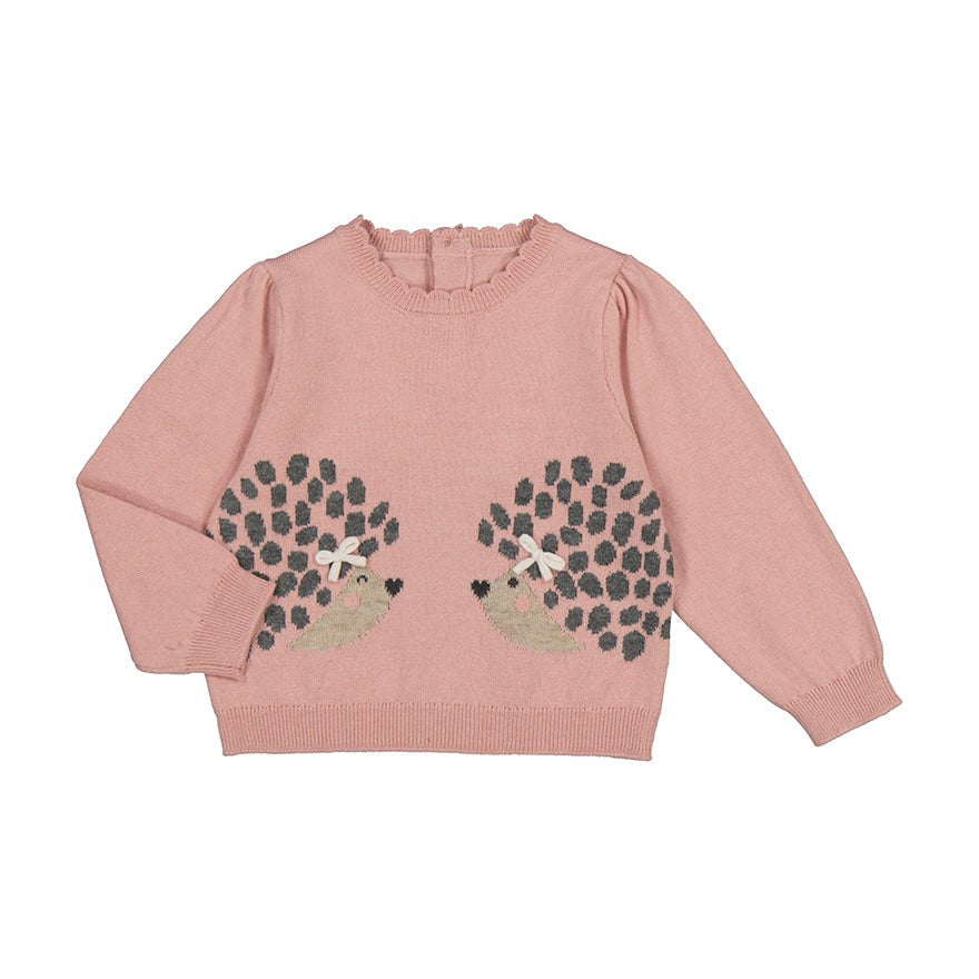 Intarsia Hedgehog Graphic Blush Baby Girl Sweater