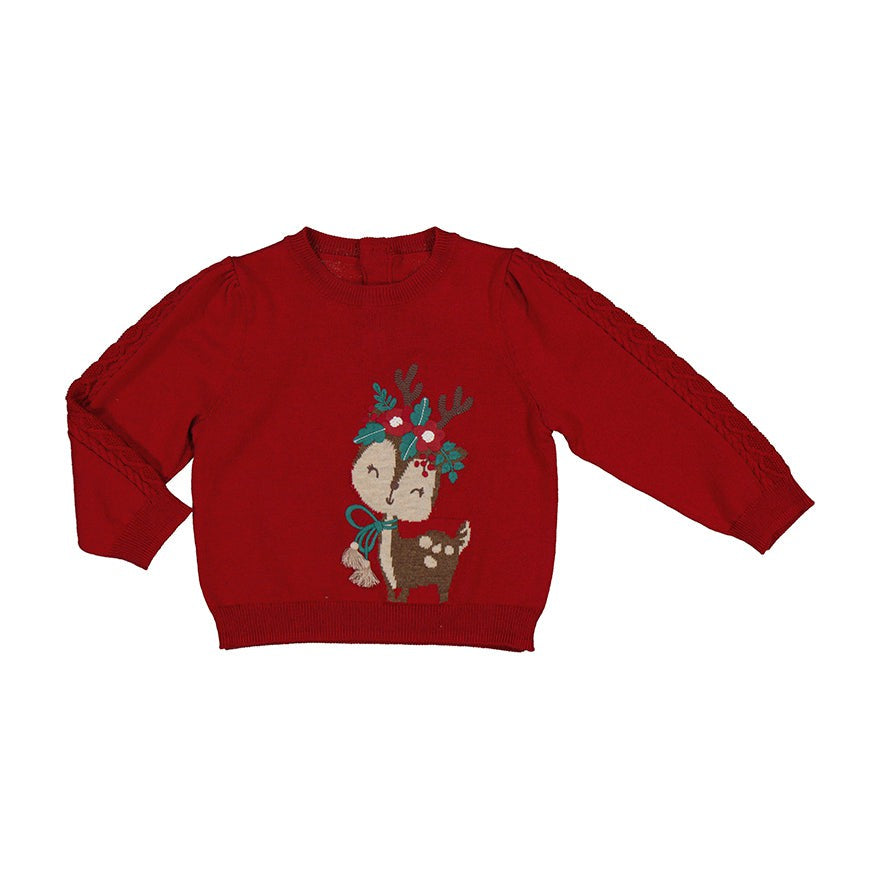 Intarsia Reindeer Motif Baby Girl Sweater