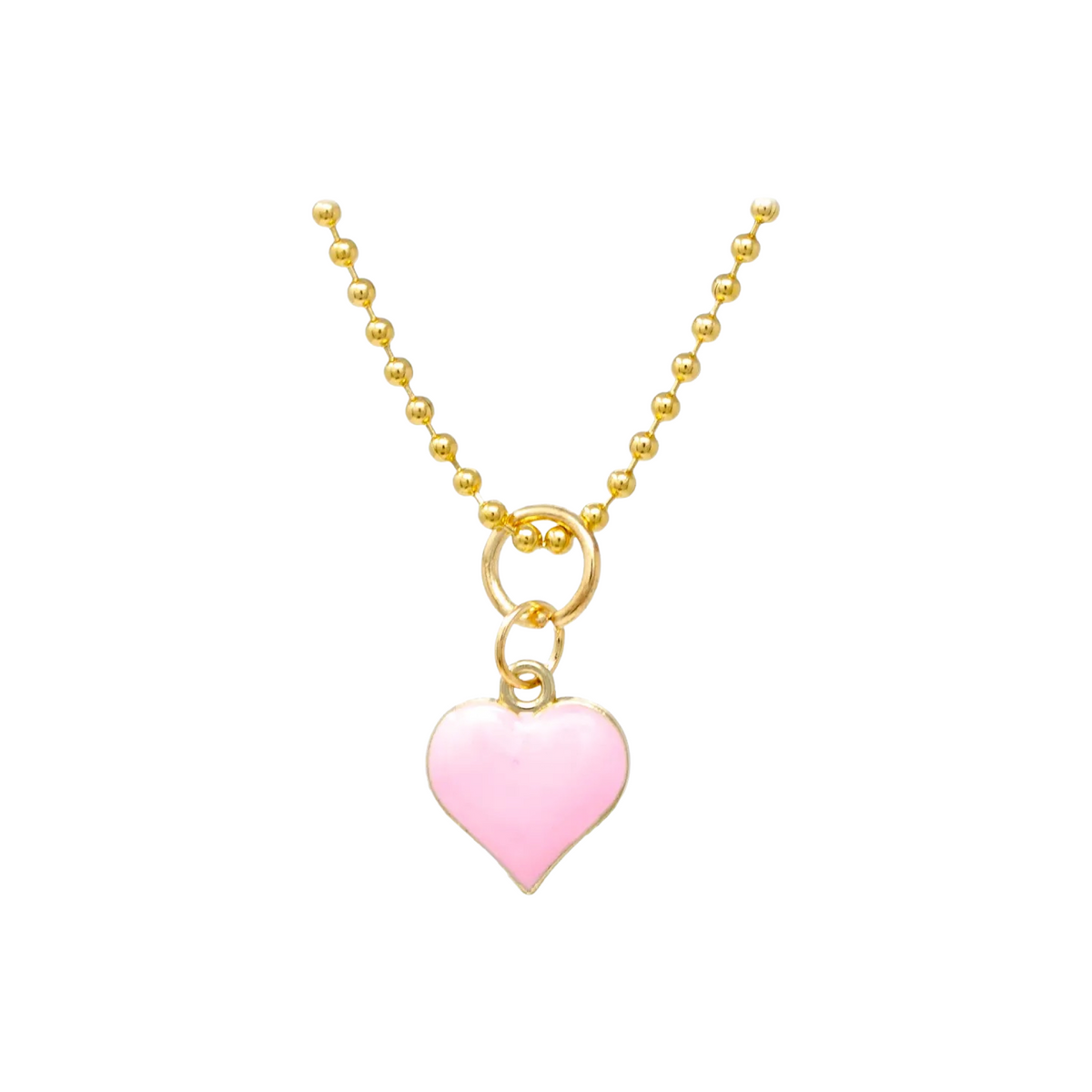 Pink Heart Gold Charm Necklace