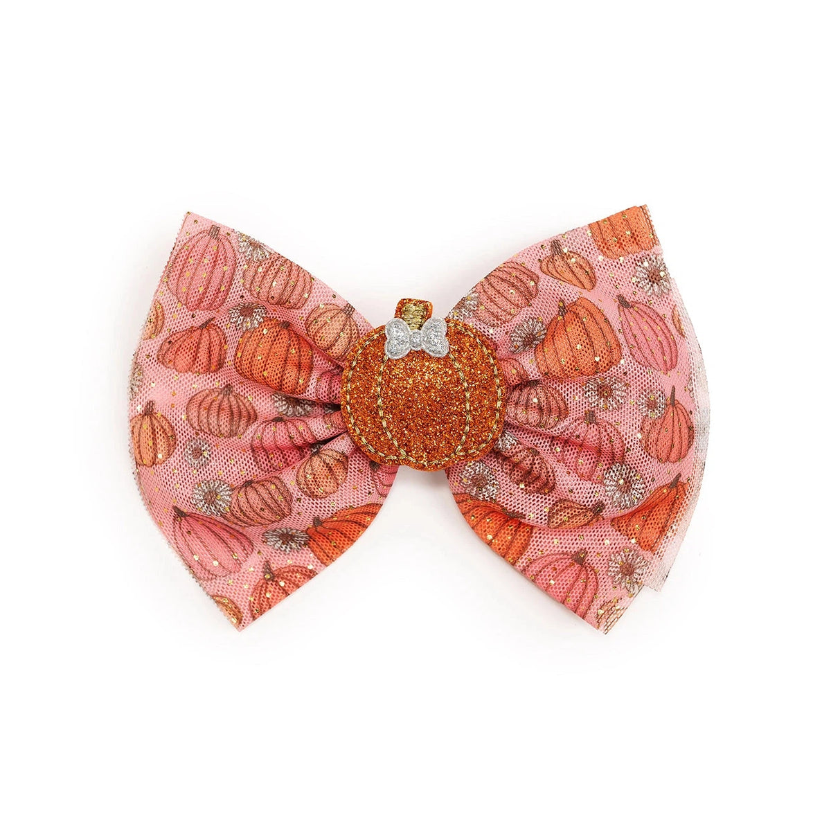 Blush Pumpkin Daisy Tulle Bow Hair Clip