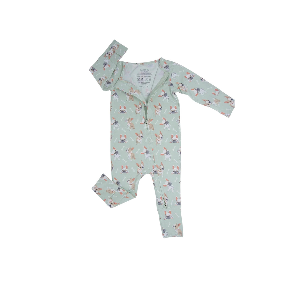 Frenchie Puppy Mint 2-Way Zipper Convertible Romper