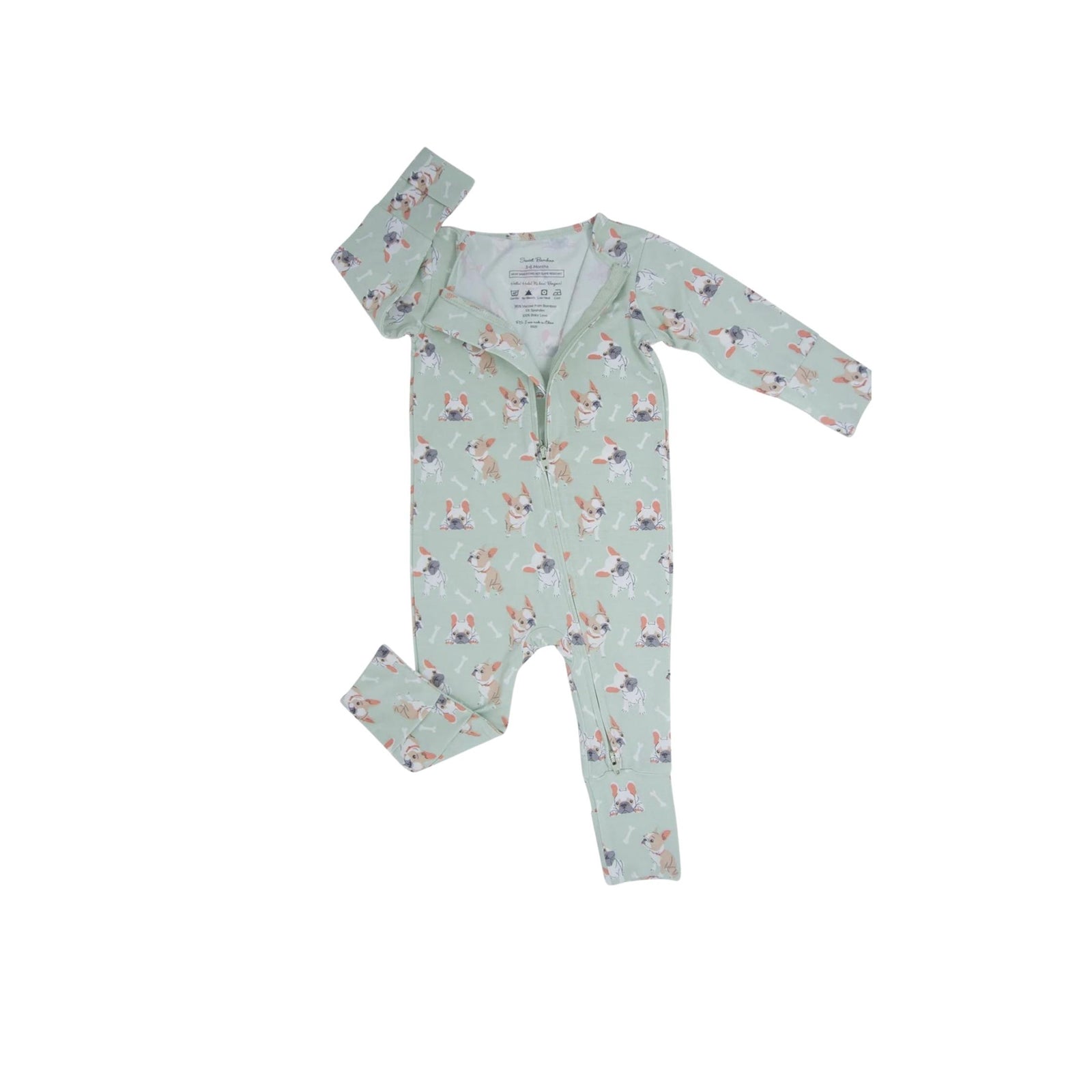 Frenchie Puppy Mint 2-Way Zipper Convertible Romper