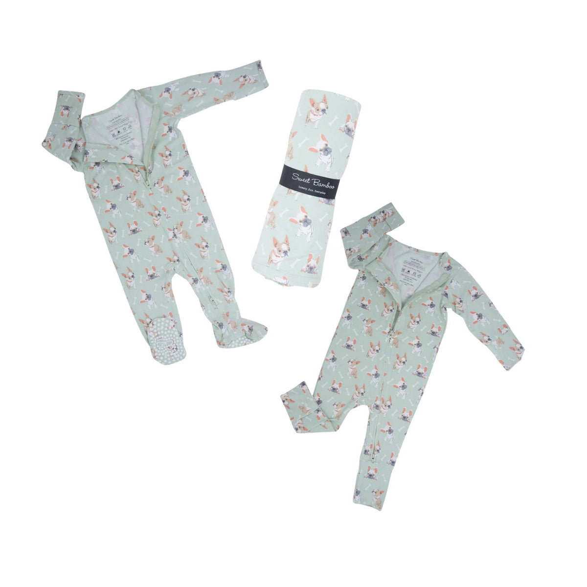 Frenchie Puppy Mint Swaddle