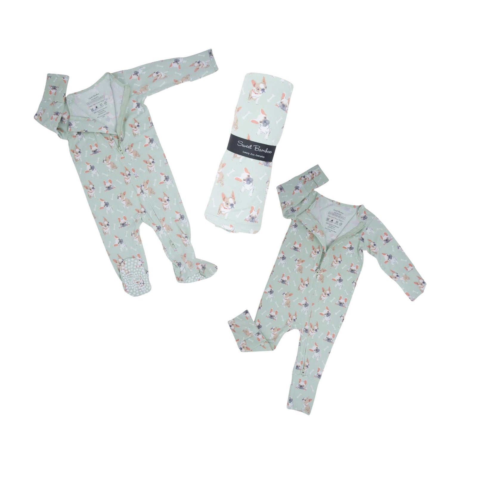 Frenchie Puppy Mint Swaddle