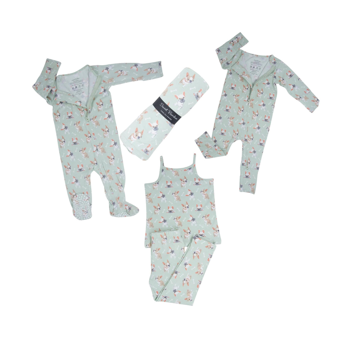 Frenchie Puppy Mint 2-Way Zipper Convertible Romper