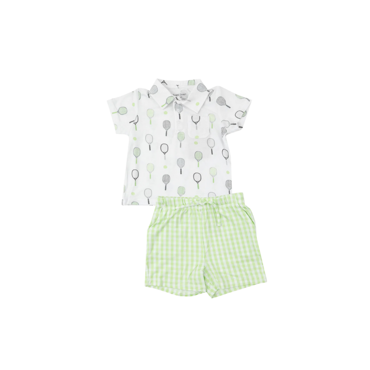 Mini Green Gingham Polo Shirt + Short Set