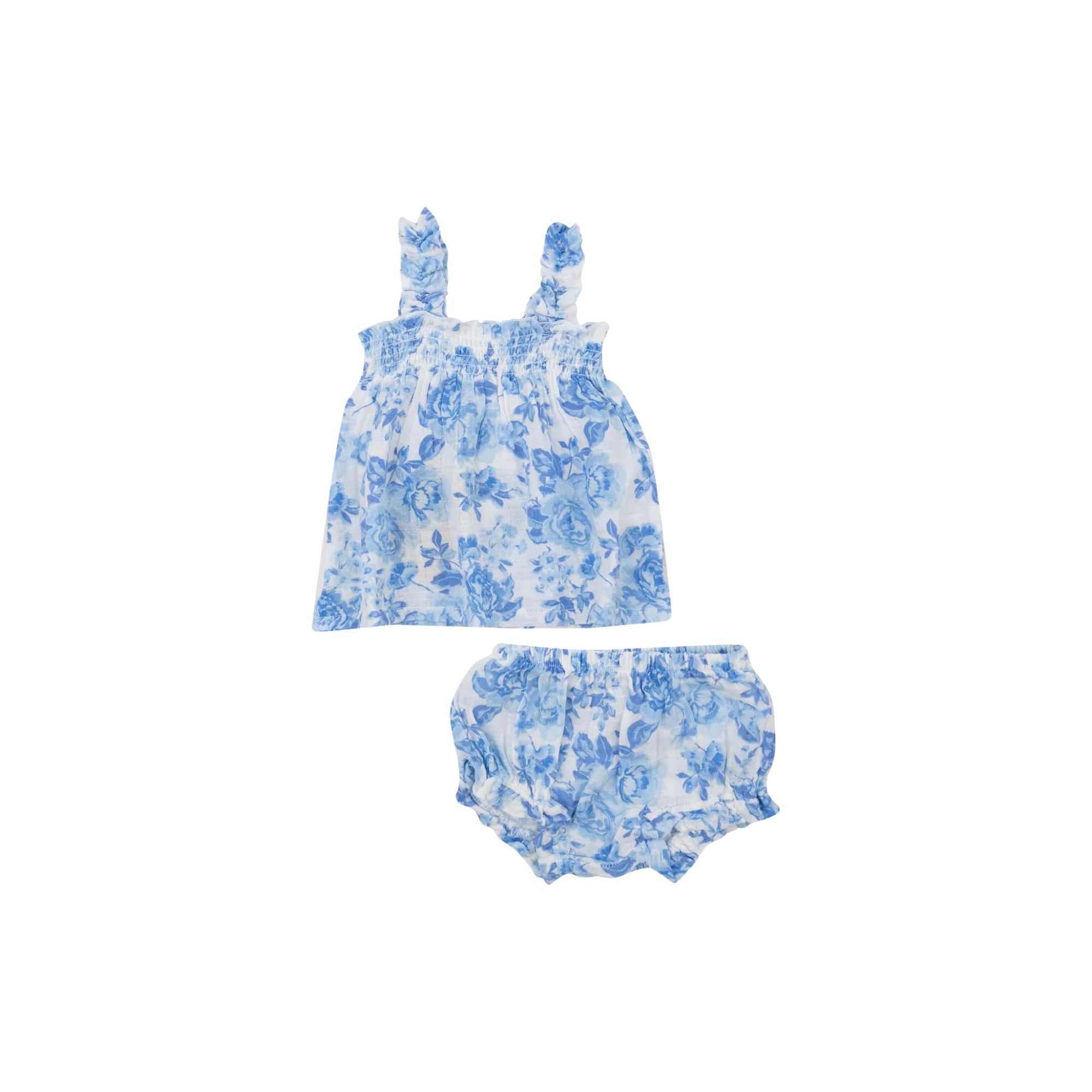 Roses In Blue Ruffly Strap Top + Bloomer Set