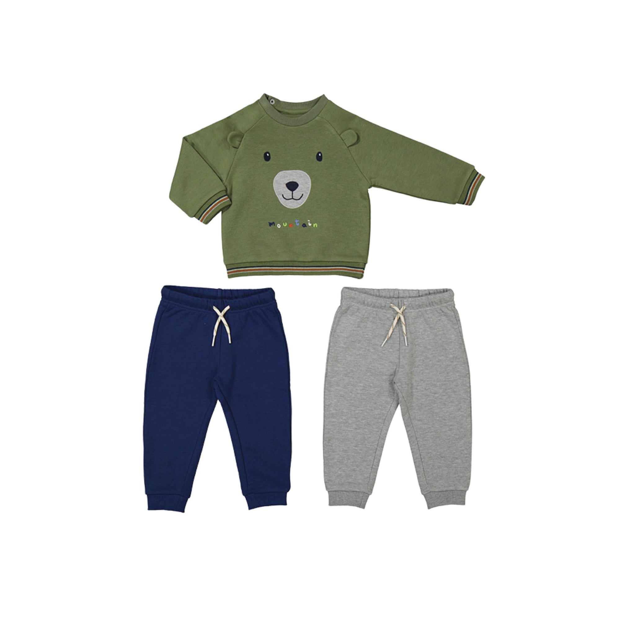 Mountain Bear Motif Baby Boy 3-Piece Sweatsuit