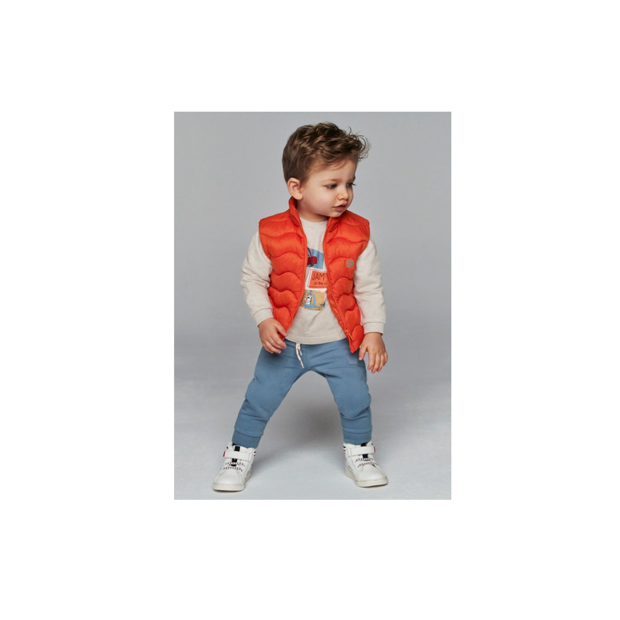 Orange Puffer Vest & Sweatsuit-3-Piece Baby Boy Set