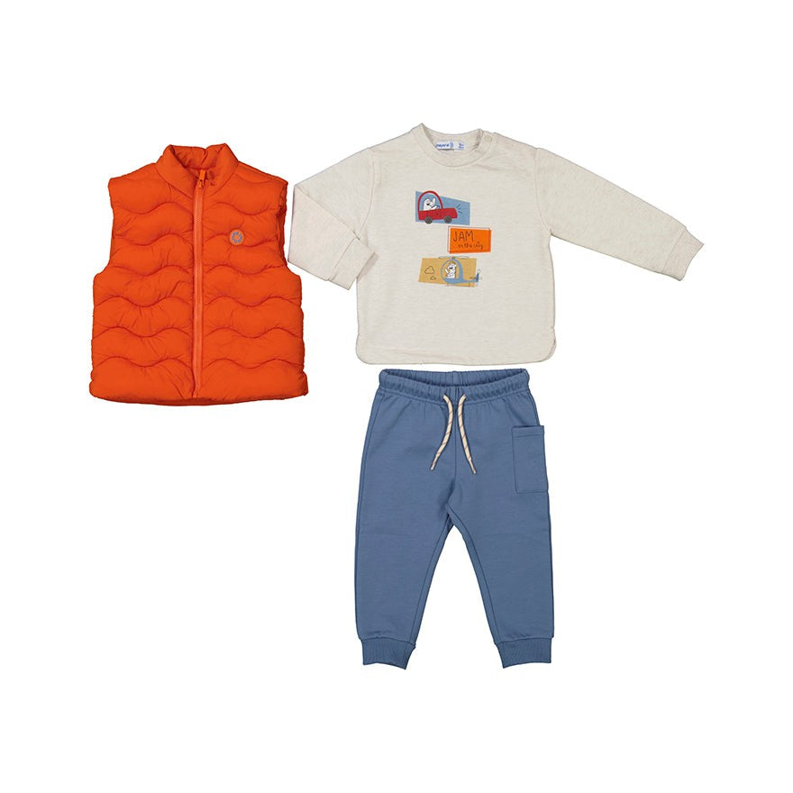 Orange Puffer Vest &amp; Sweatsuit-3-Piece Baby Boy Set