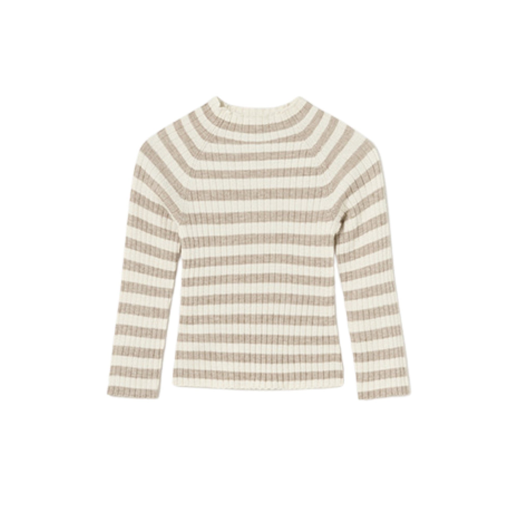 Beige & Cream Stripe Mock Turtleneck Sweater