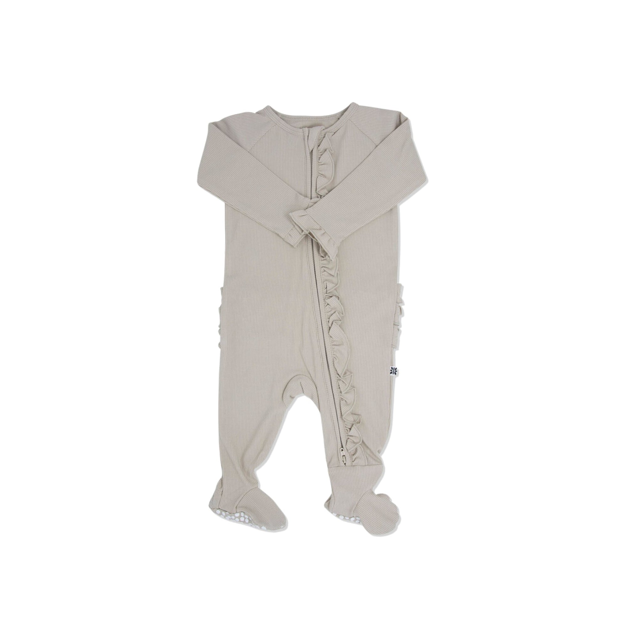 Oatmeal Ribbed Ruffle Footie