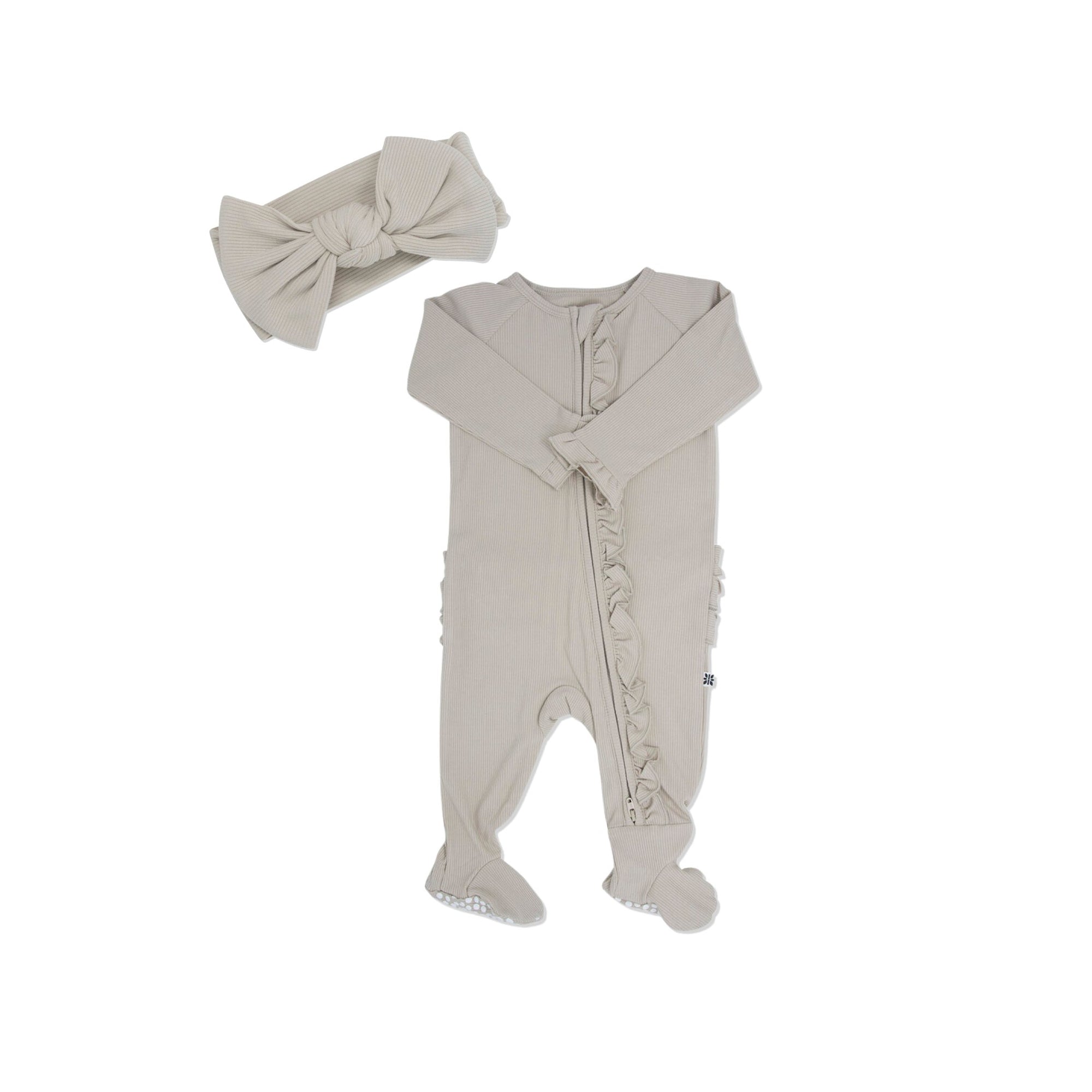 Oatmeal Ribbed Ruffle Footie