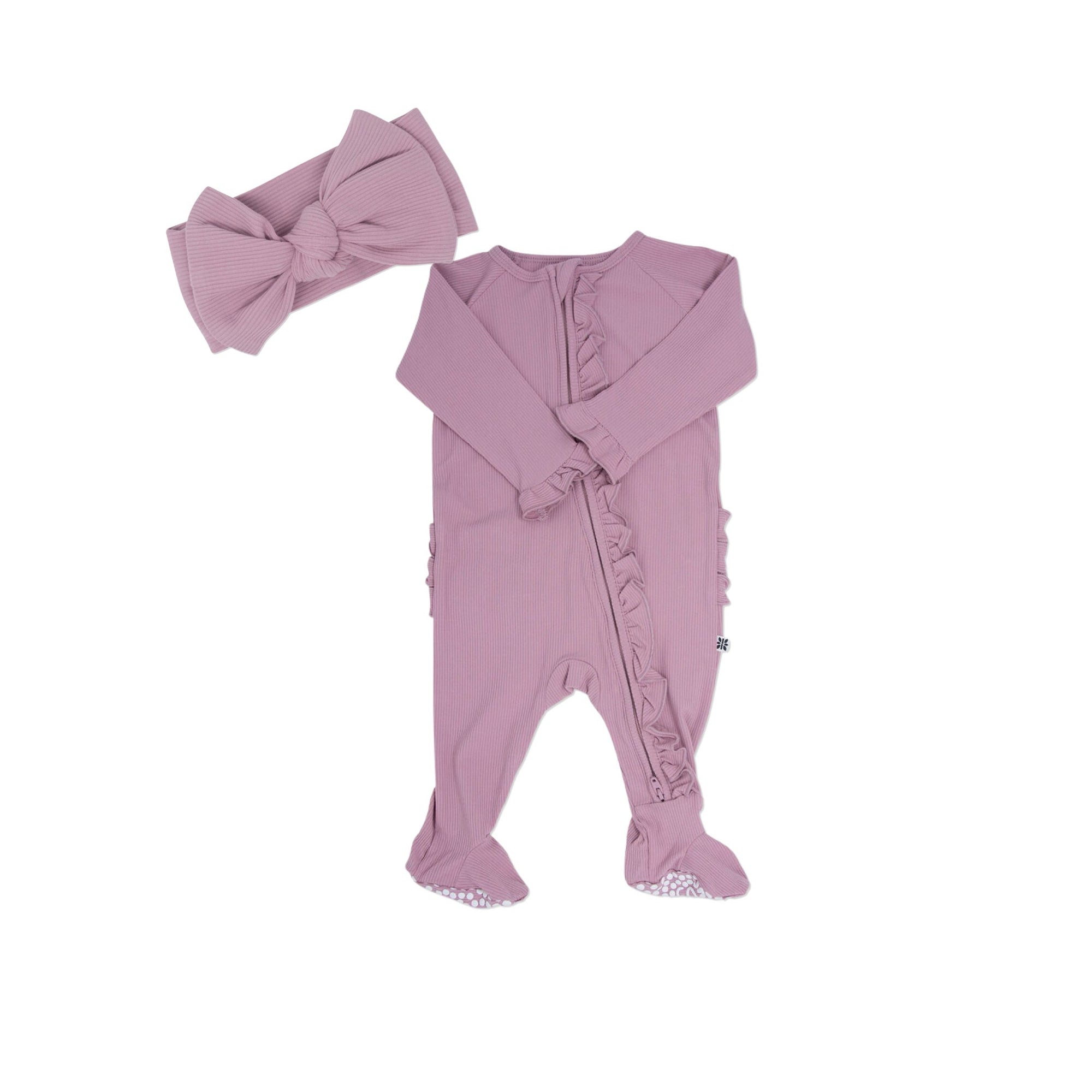 Petunia Pink Ribbed Ruffle Footie