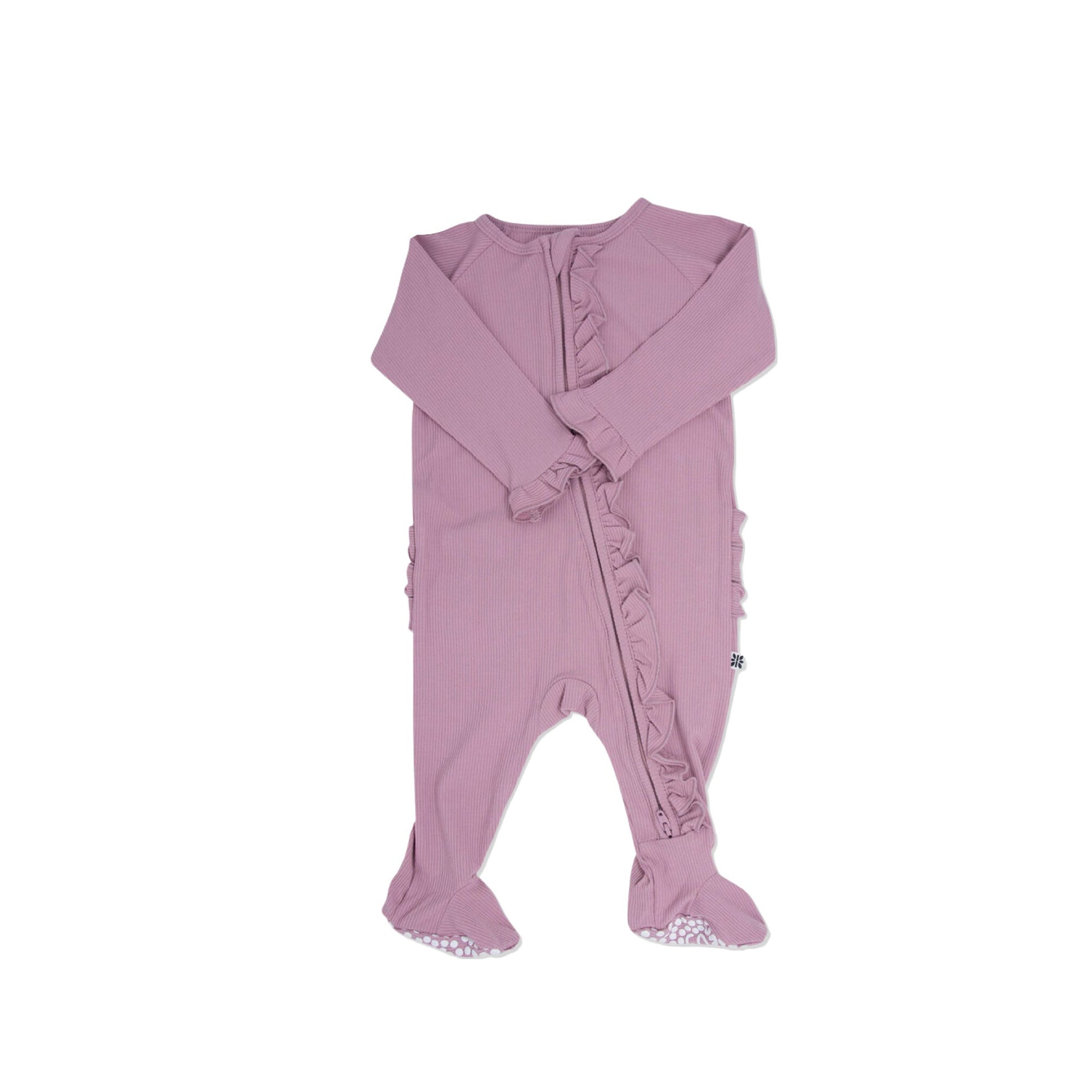 Petunia Pink Ribbed Ruffle Footie