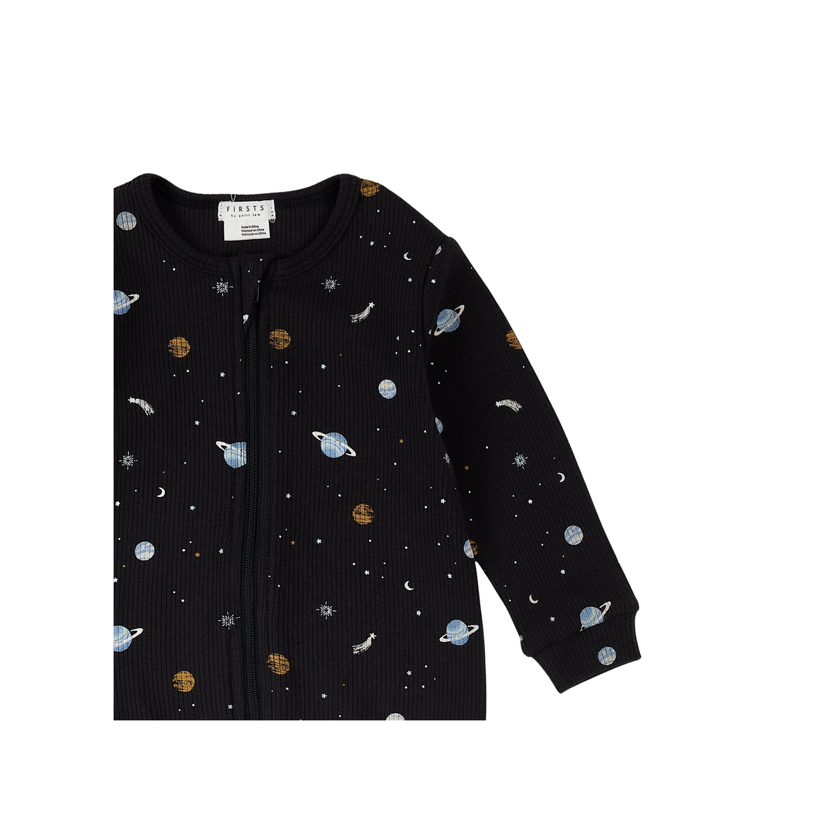 Galaxy Print On Black Waffle Footie
