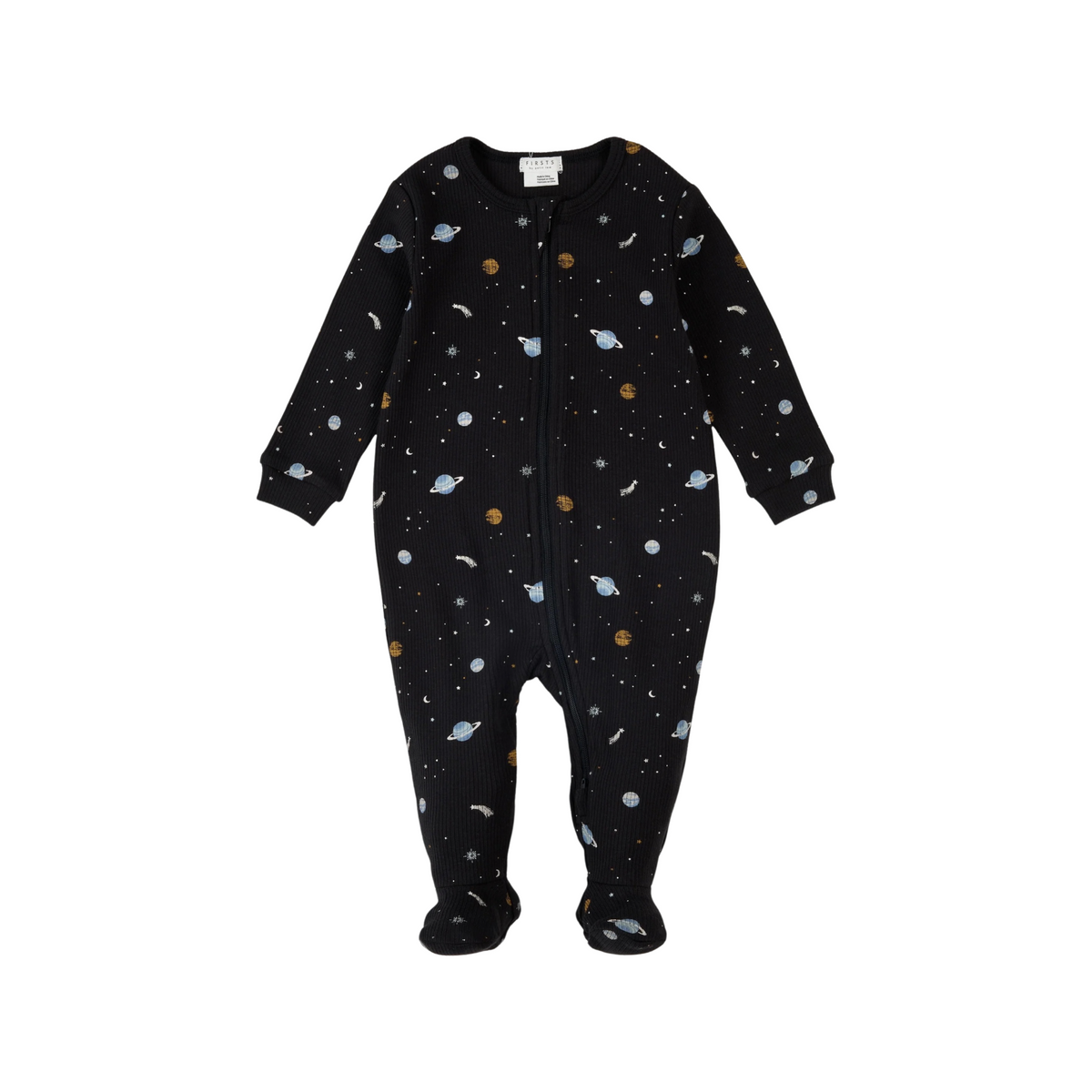 Galaxy Print On Black Waffle Footie