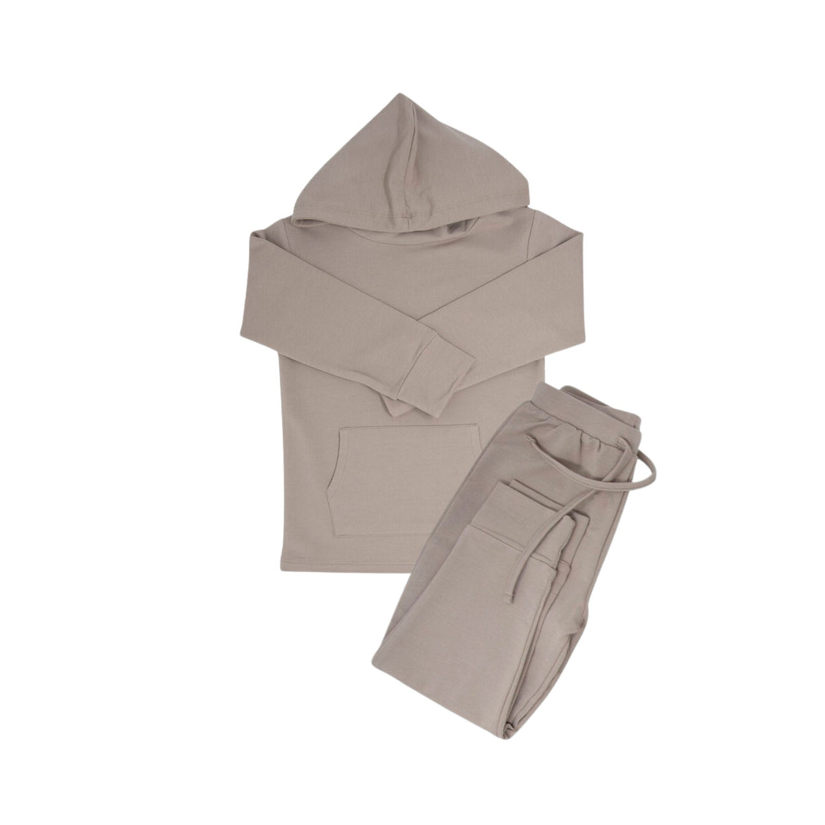 French Terry Taupe Hooded Jogger Set