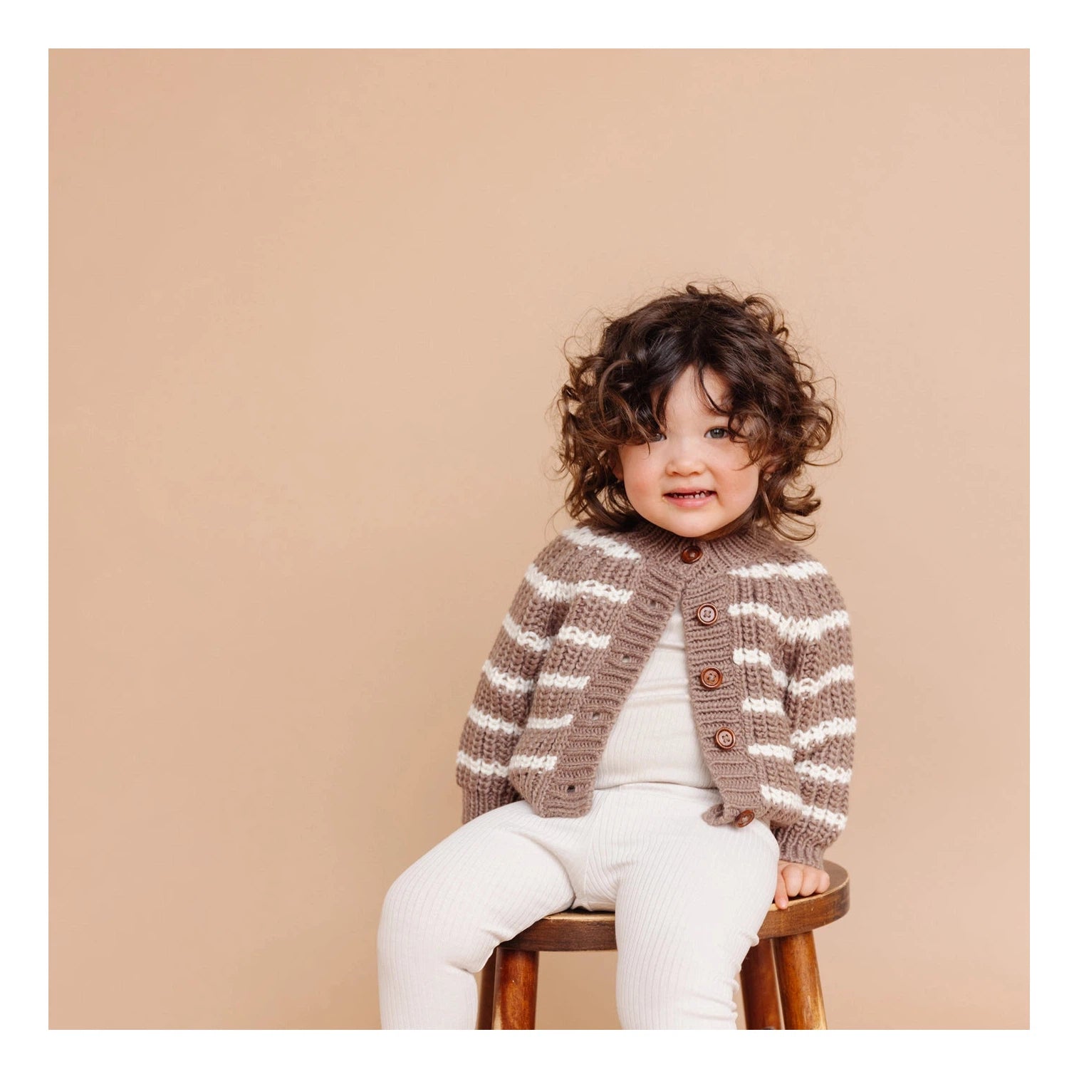 Rib Knit Tan Stripe Cardigan Sweater