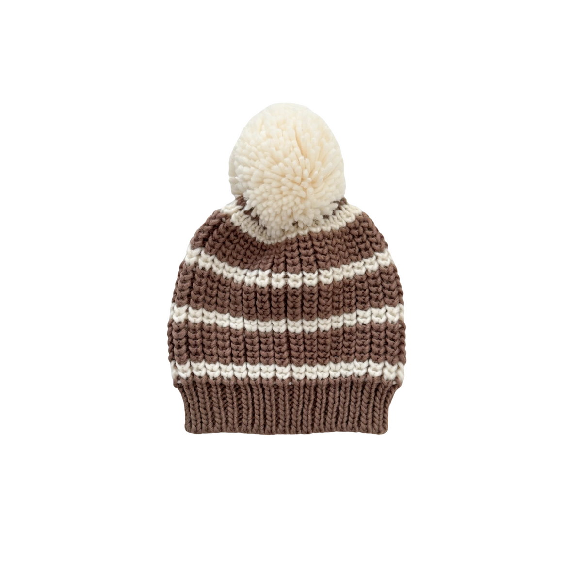 Rib Knit Tan Stripe Pom Hat