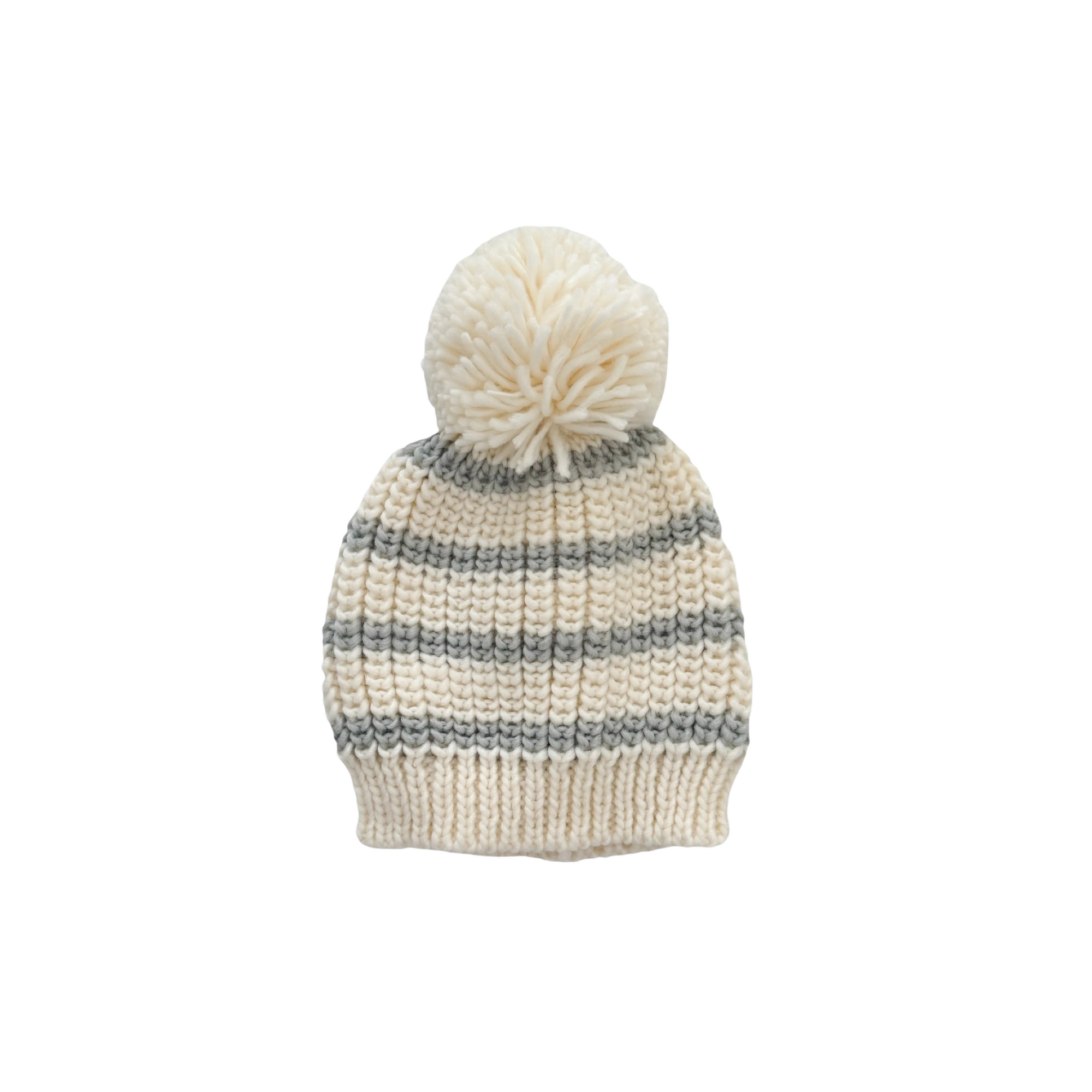 Rib Knit Bowie Grey Stripe Pom Hat