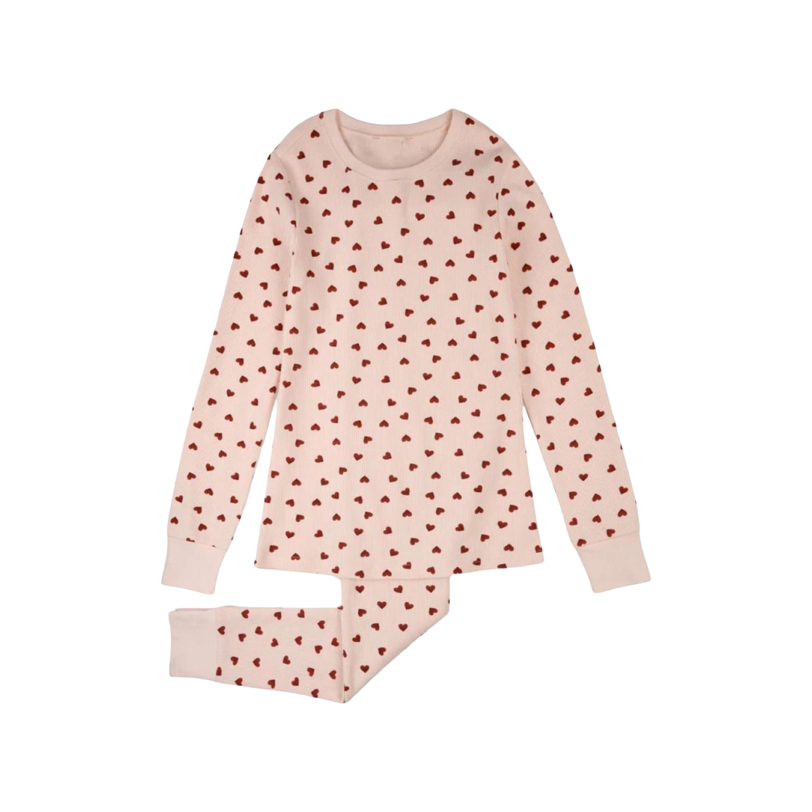 Pink Hearts On Peony Waffle Pj Set