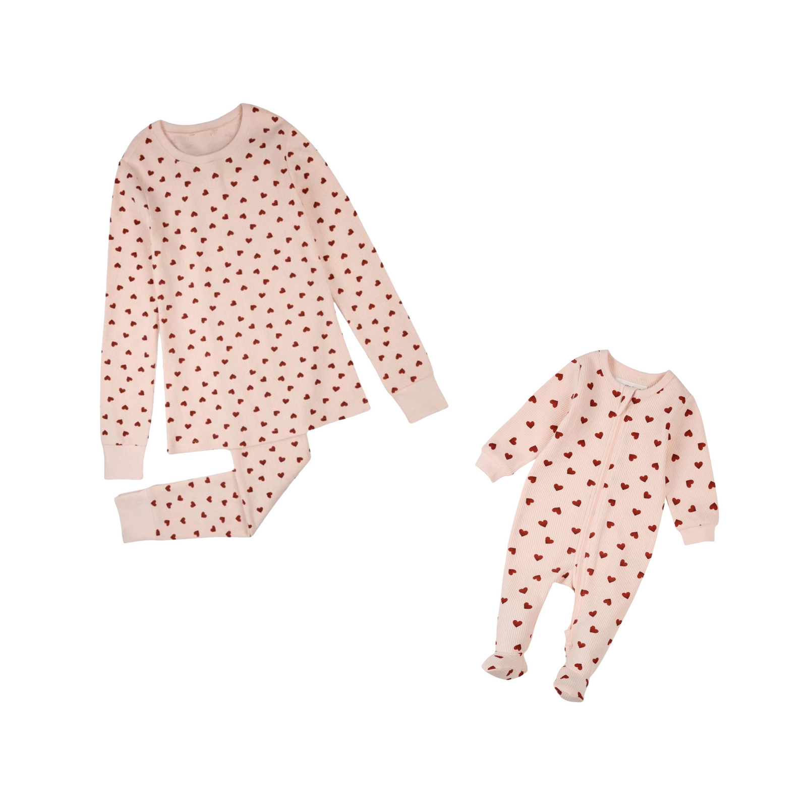 Pink Hearts On Peony Waffle Pj Set
