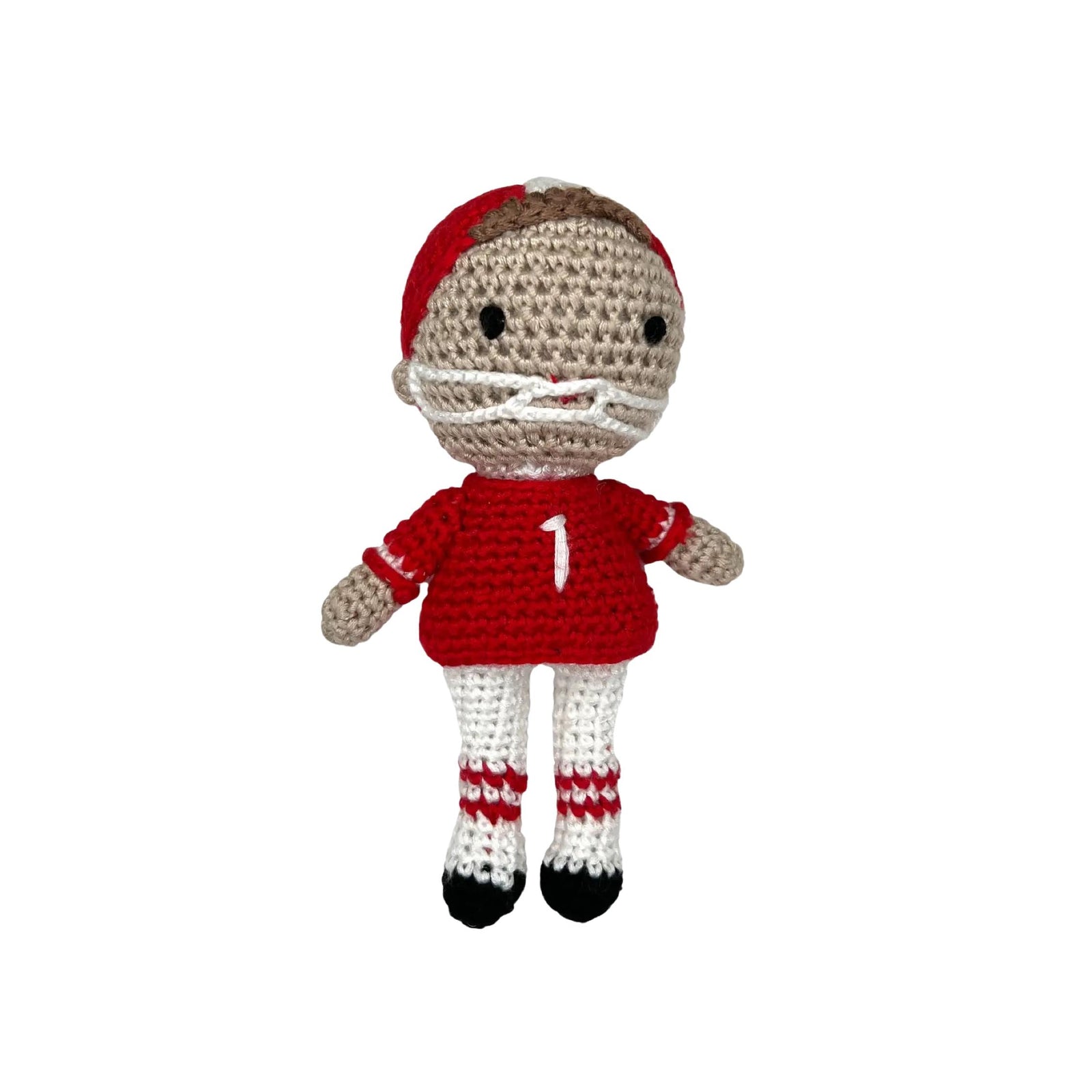 Crochet Football Player Bamboo Rattle