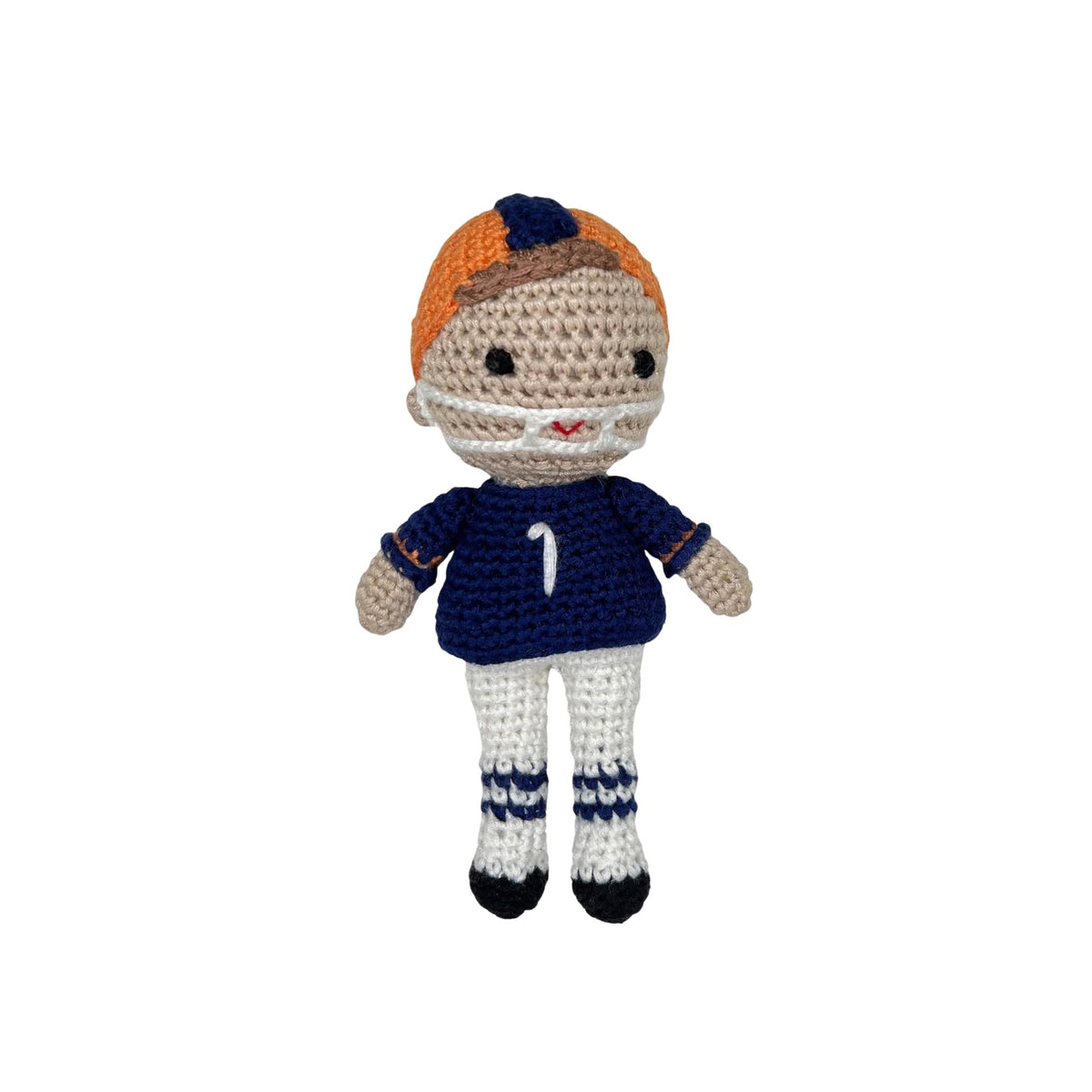 Crochet Football Player Bamboo Rattle