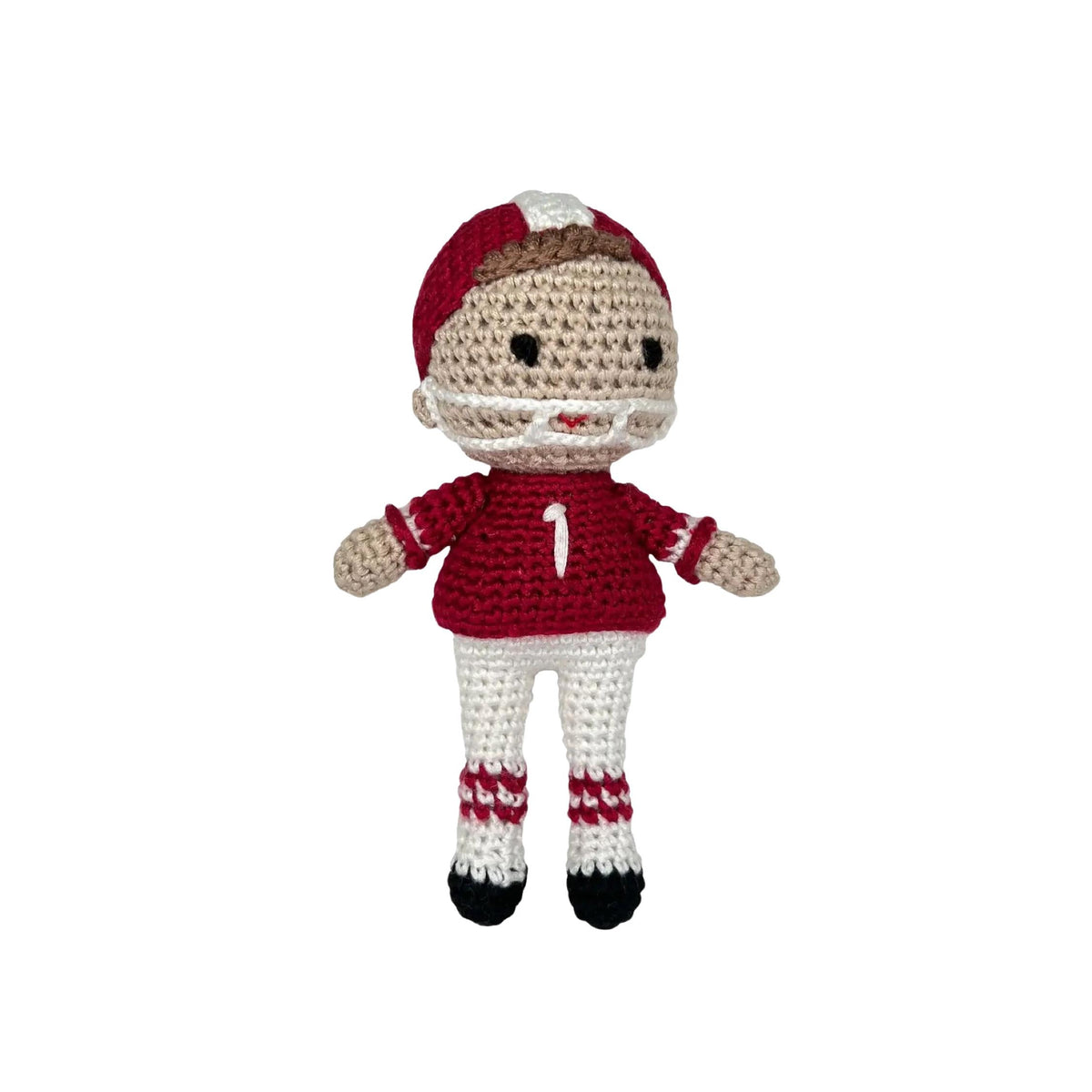 Crochet Football Player Bamboo Rattle