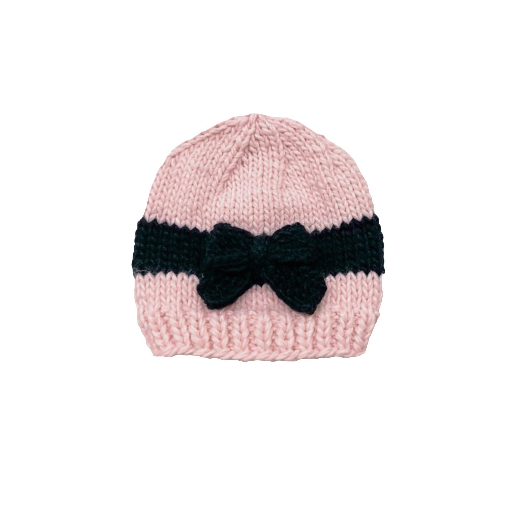 Hand-Knit Black Bow Pink Hat