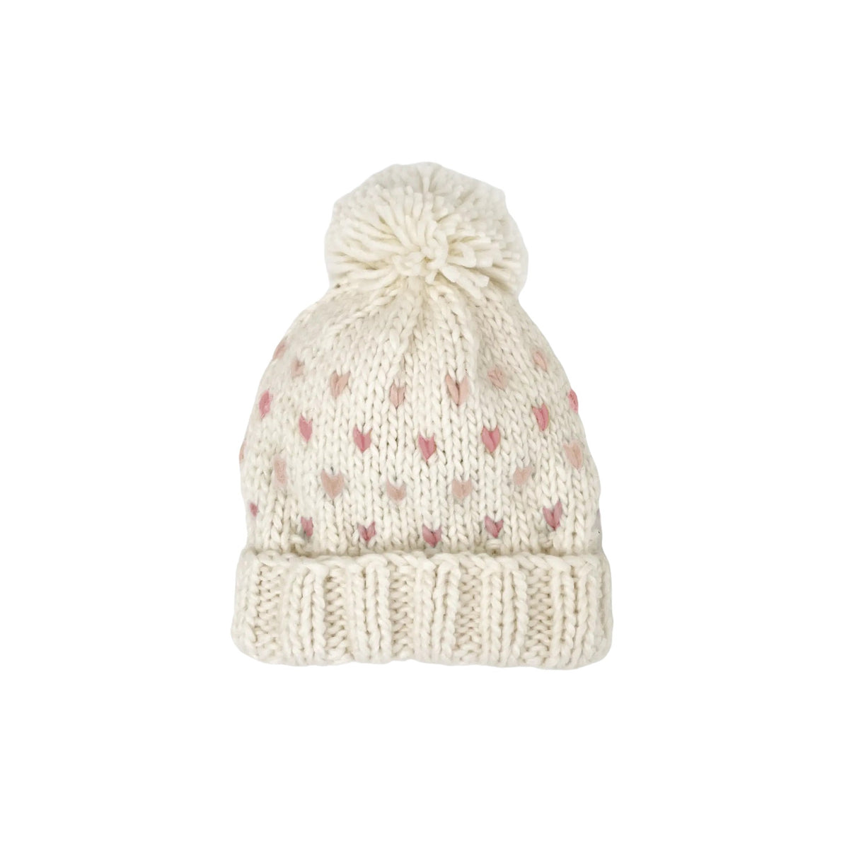 Hand-Knit Pom Heart Hat