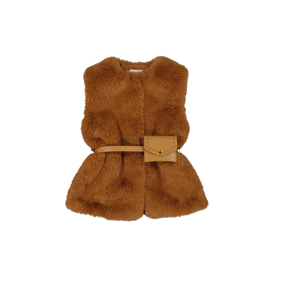 Faux Fur Caramel Vest with Belt