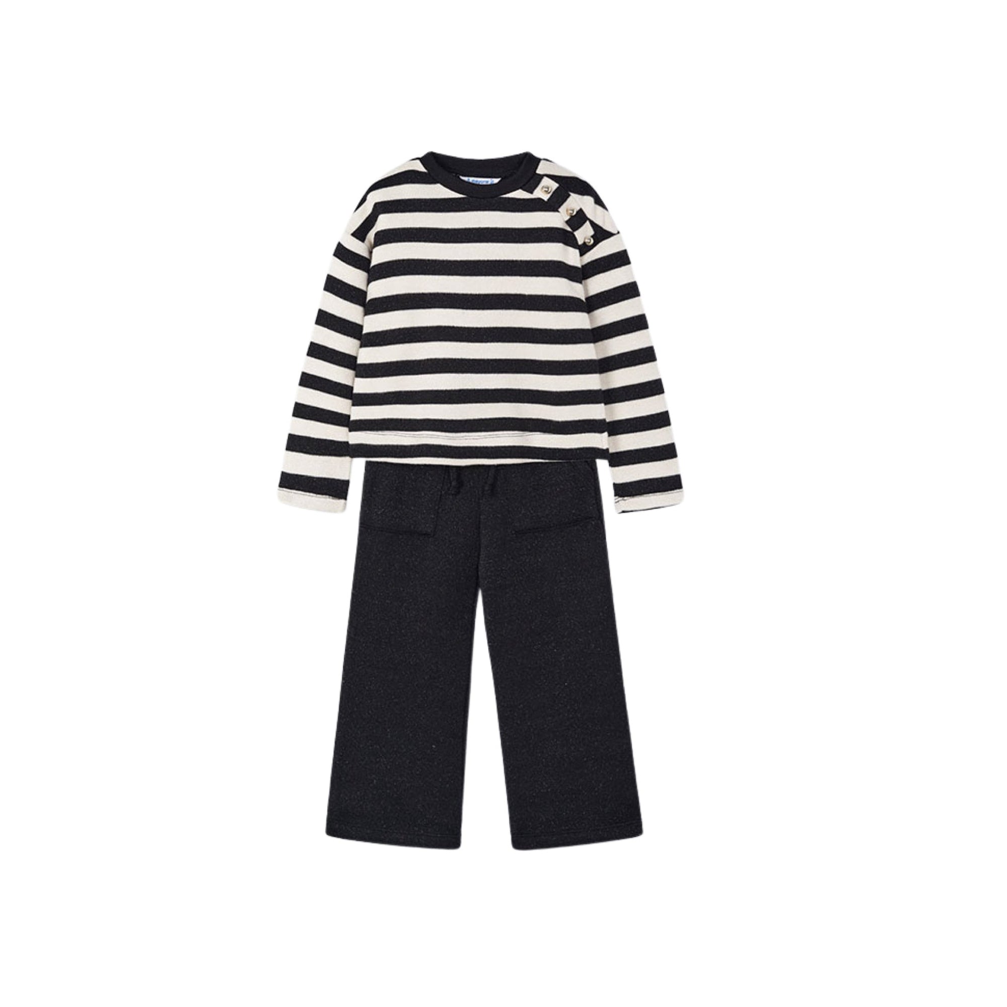 Black & Ivory Striped Girls’ 2-Piece Pant Set