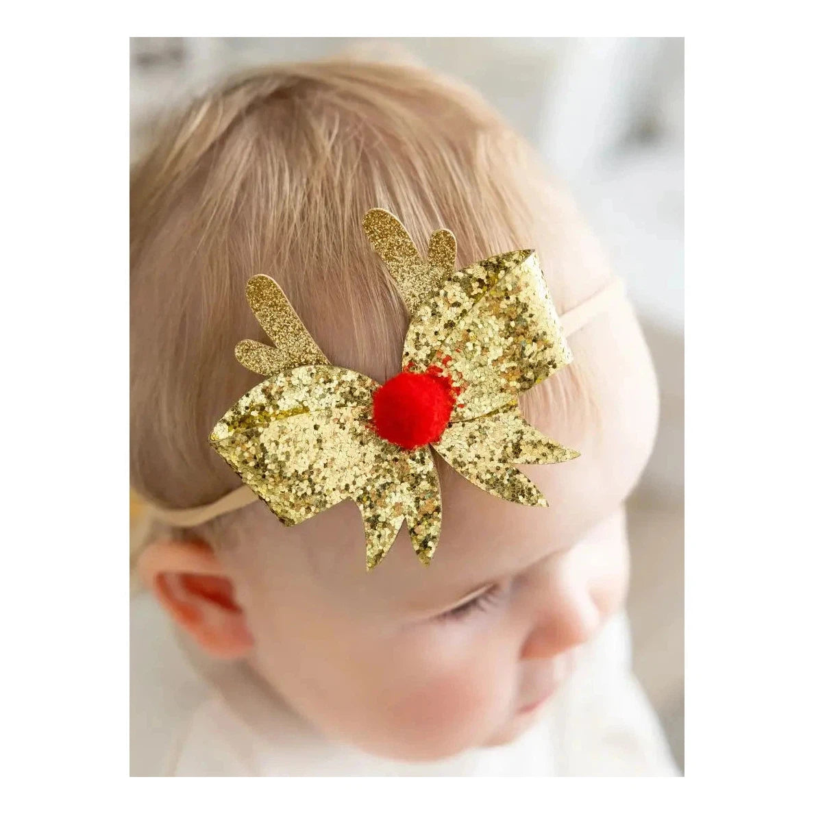 Reindeer Glitter Headband Bow & Clip