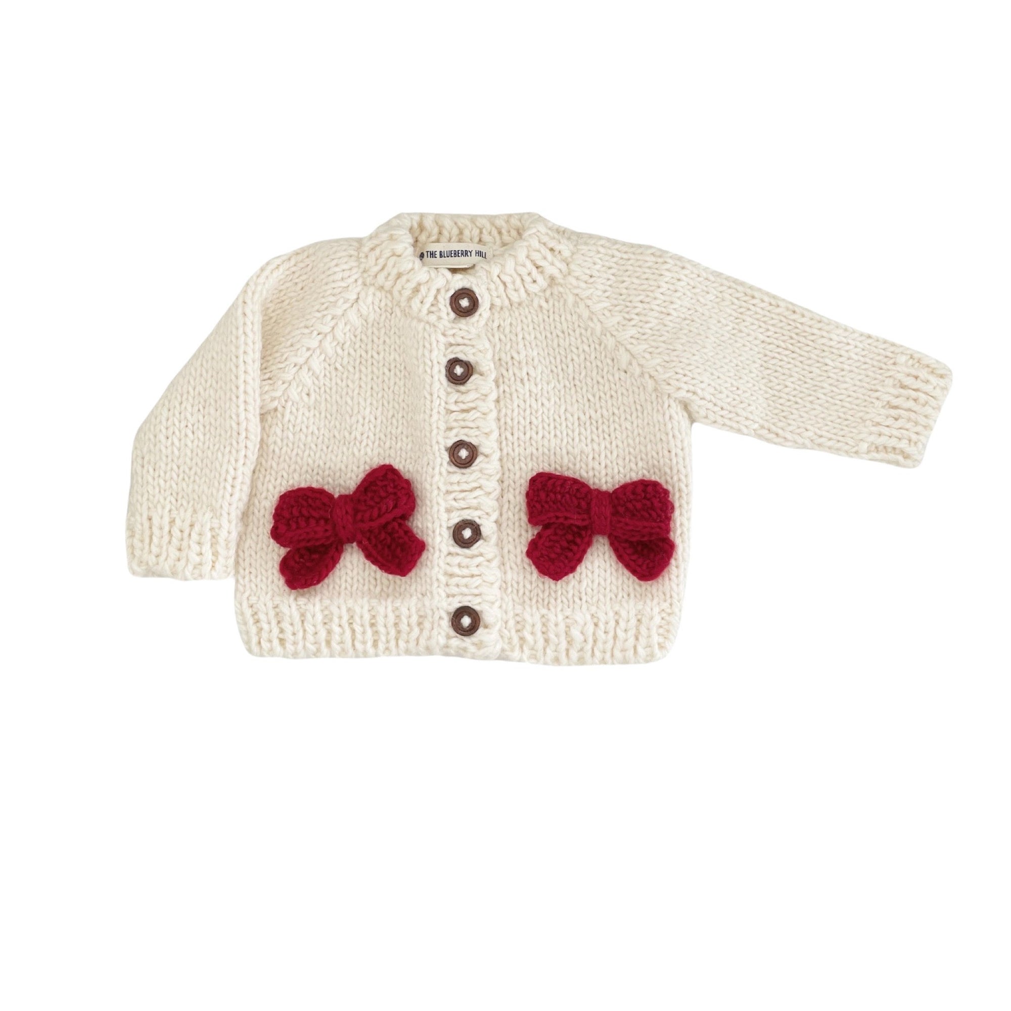 Red Bow Hand Knit Cardigan Sweater
