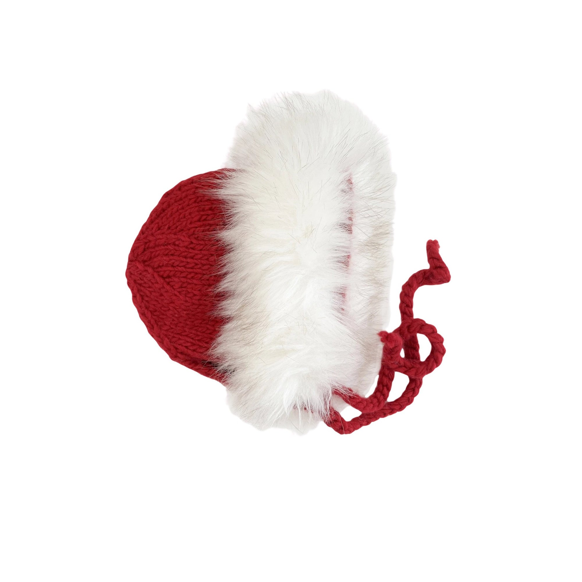Faux Fur Red Hand Knit Bonnet