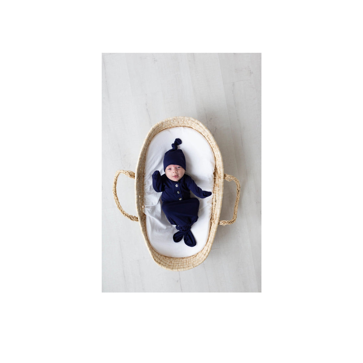 Navy Blue Knotted Newborn Gown &amp; Hat Set