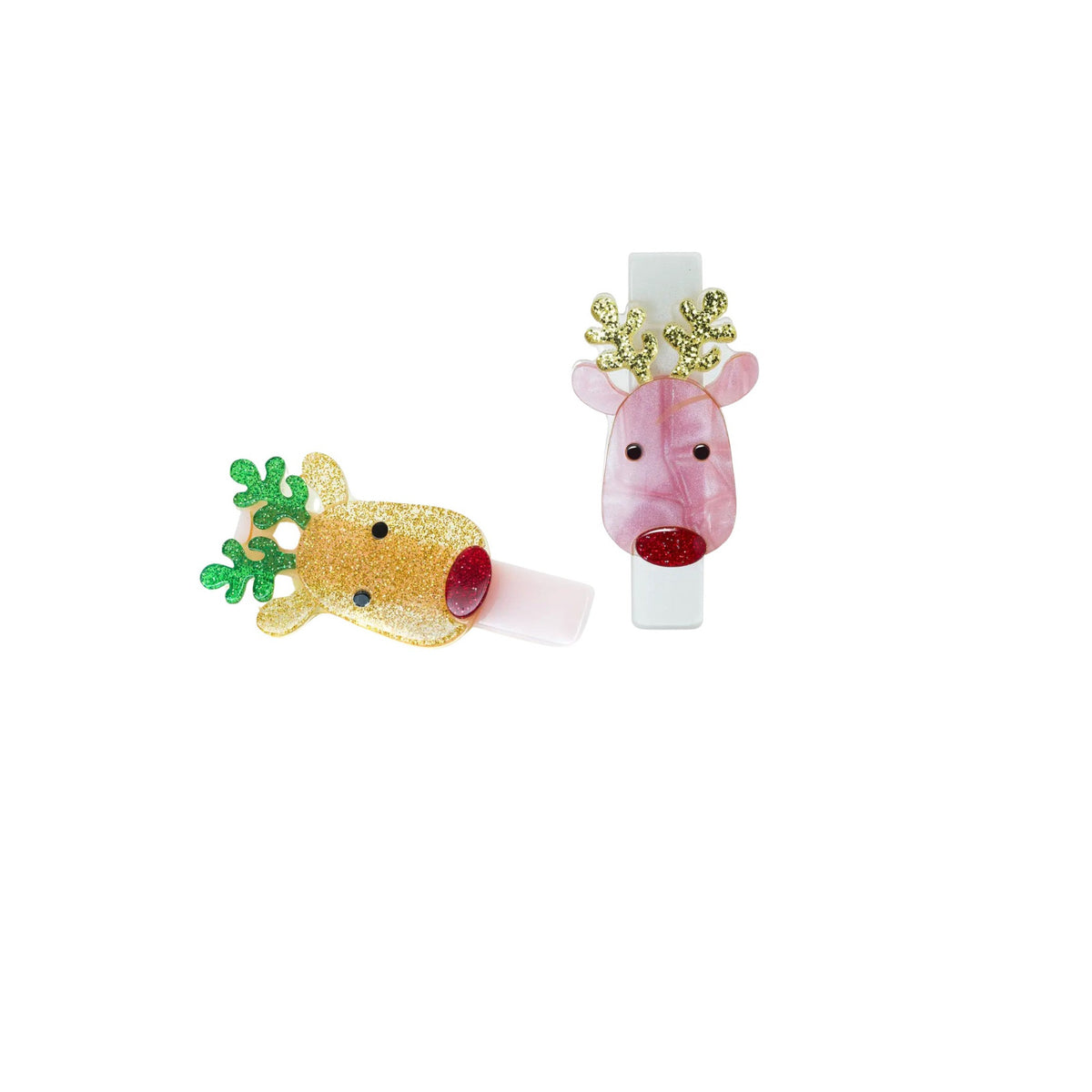 Pink &amp; Gold Reindeer Aligator Hair Clips