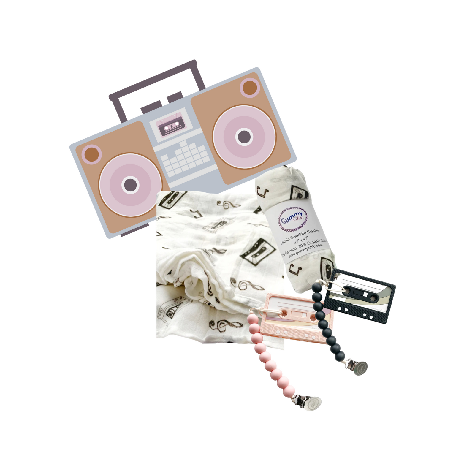 Retro Cassette Tape Organic Swaddle