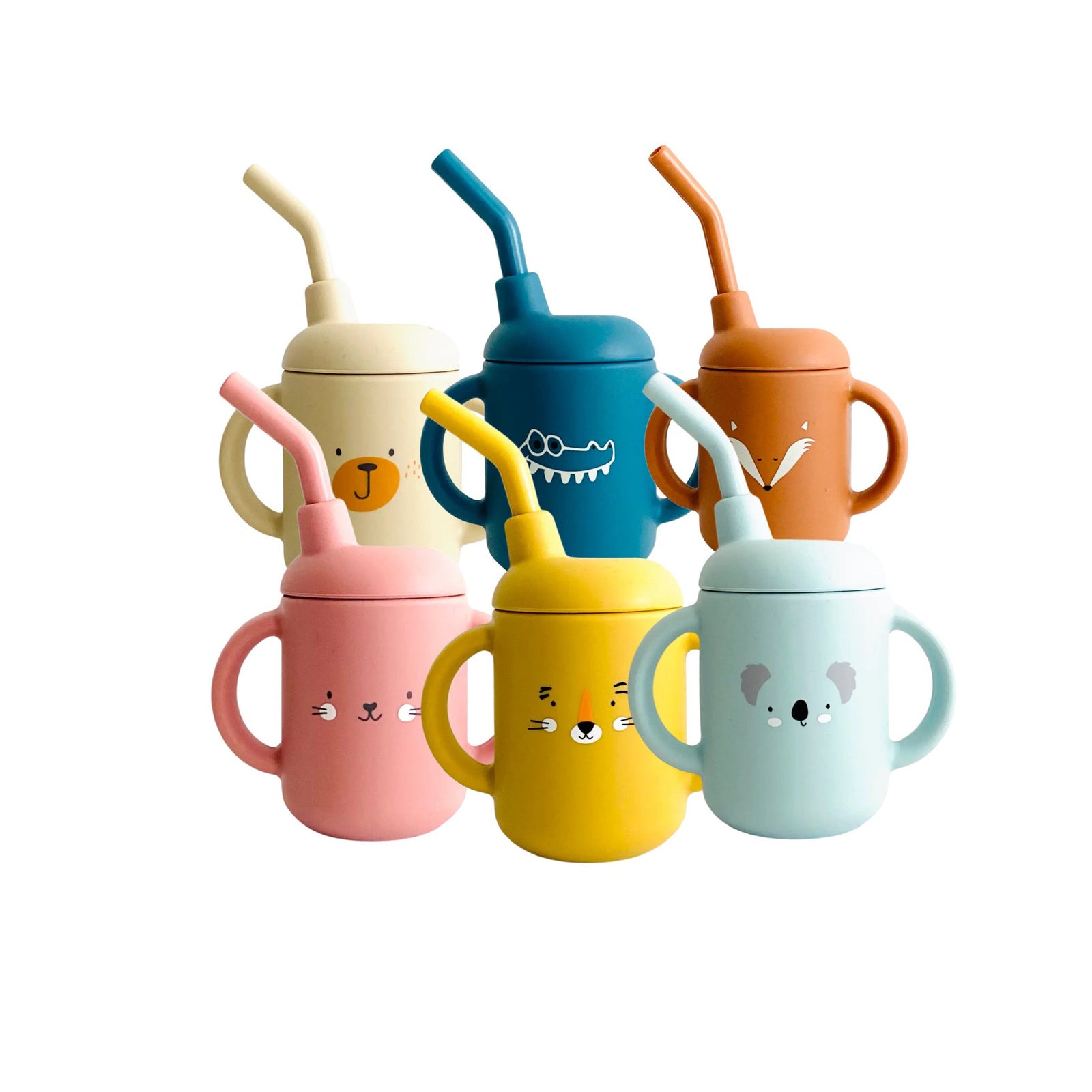 Silicone Animal Face Cups with Straws