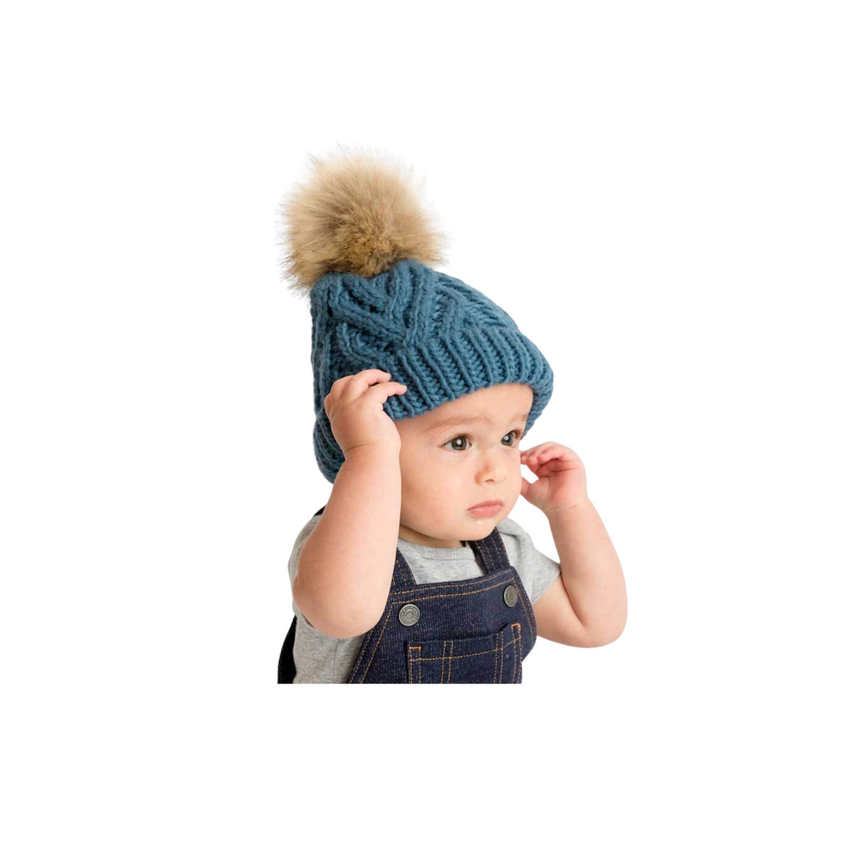 Slate Blue Hand Knit Pom Hat