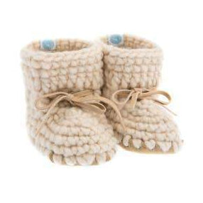 Handmade cozy ivory wool baby sweater moccasins
