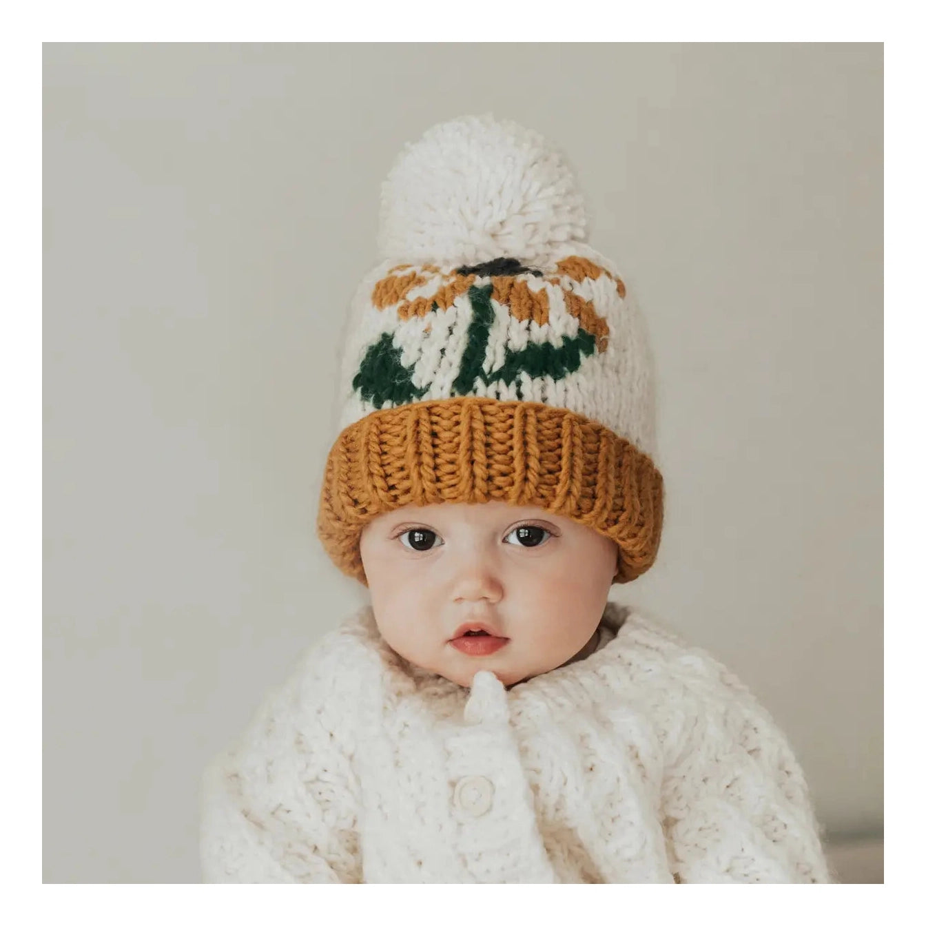 Gold Coneflower Hand Knit Beanie Hat