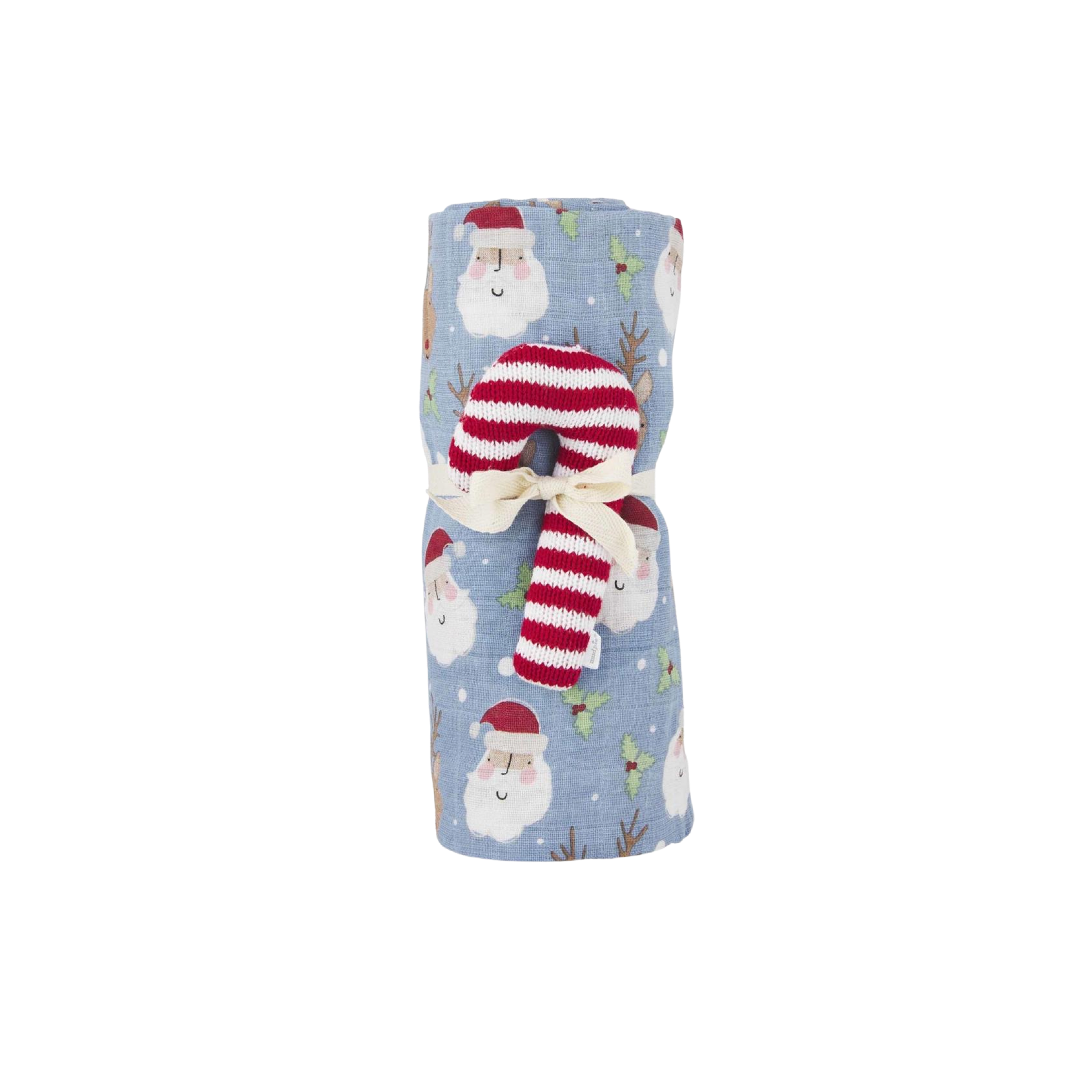 Blue Christmas Santa Swaddle Candy Cane Rattle Set Tadpoles