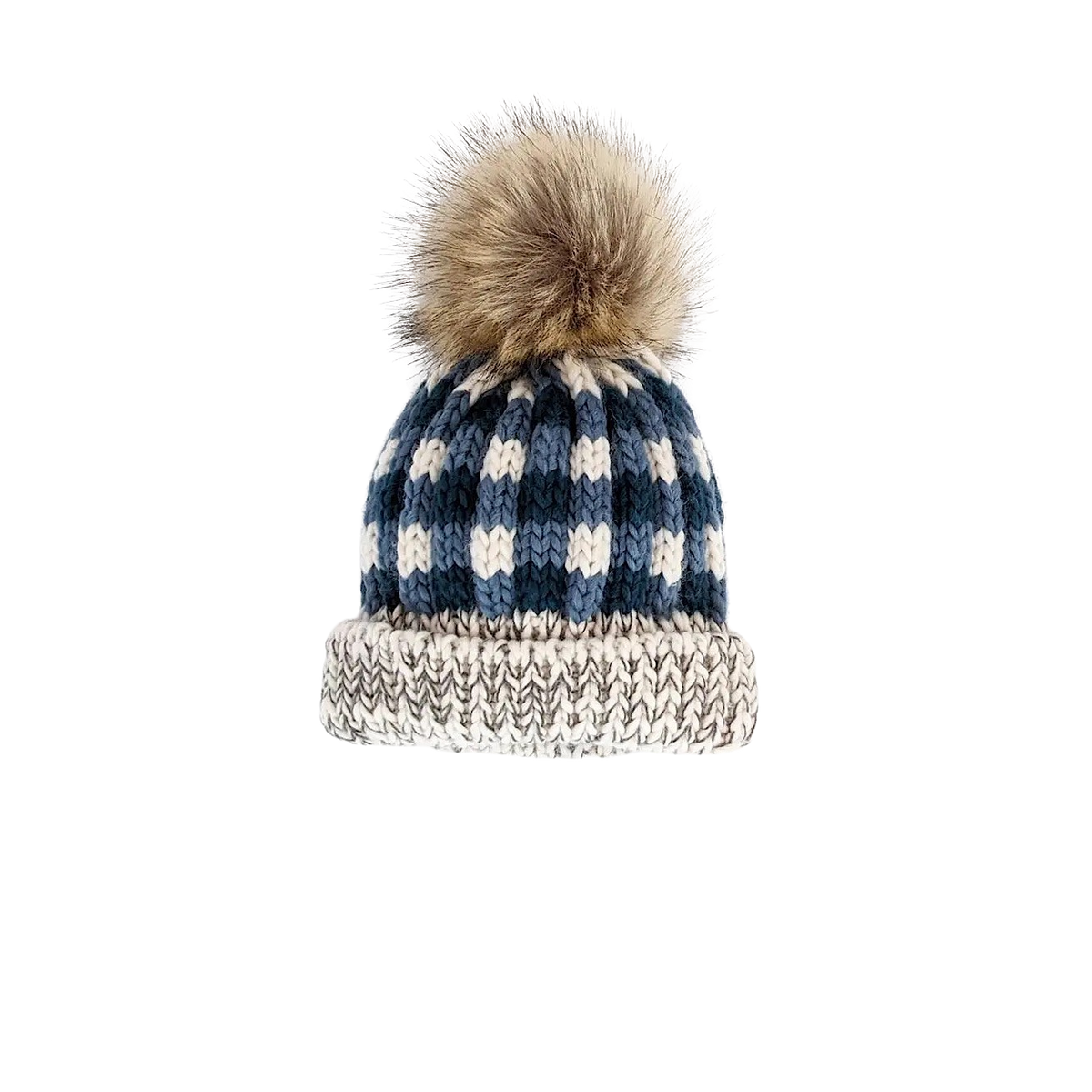 Atlantic Blue Buffalo Plaid Pom Beanie