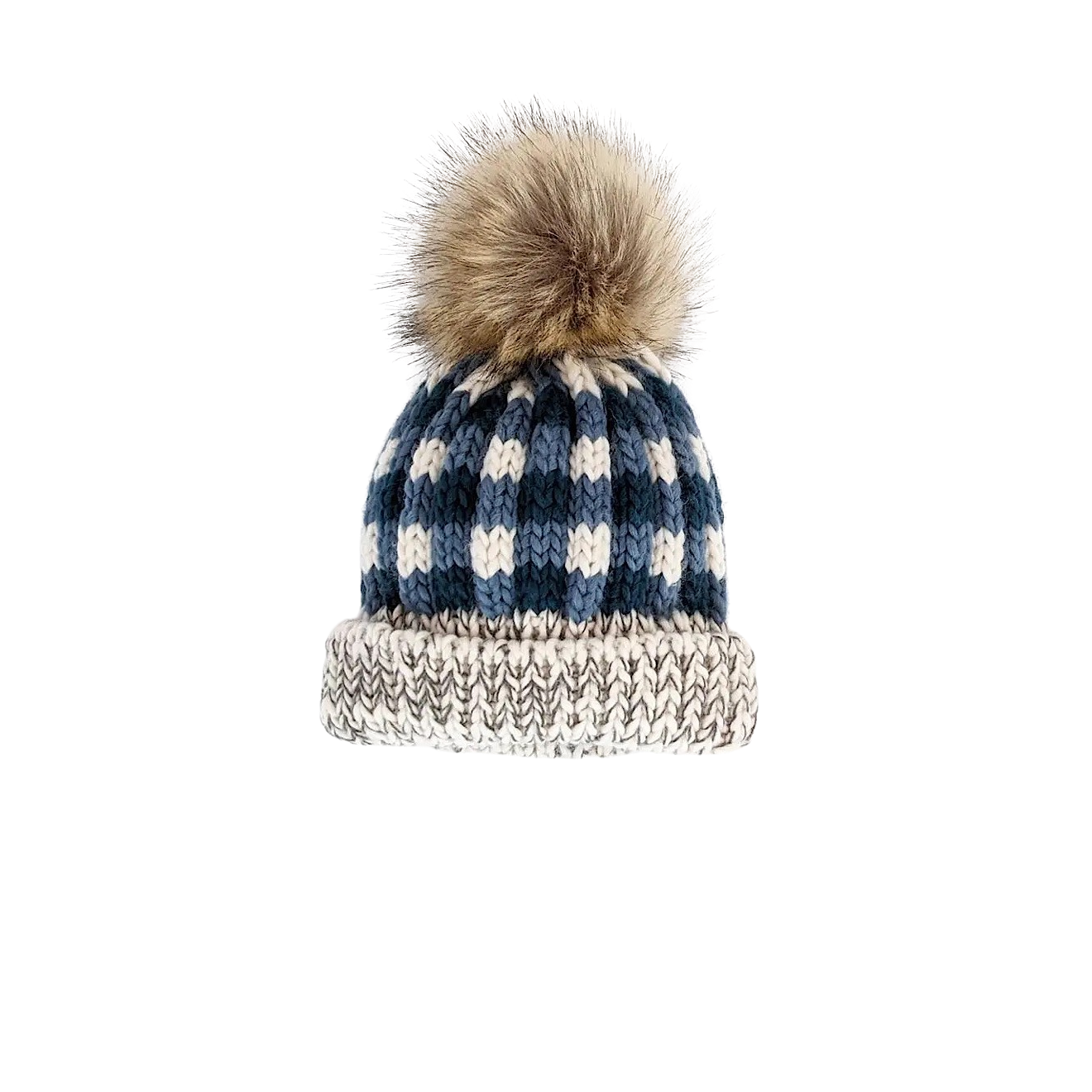 Atlantic Blue Buffalo Plaid Pom Beanie