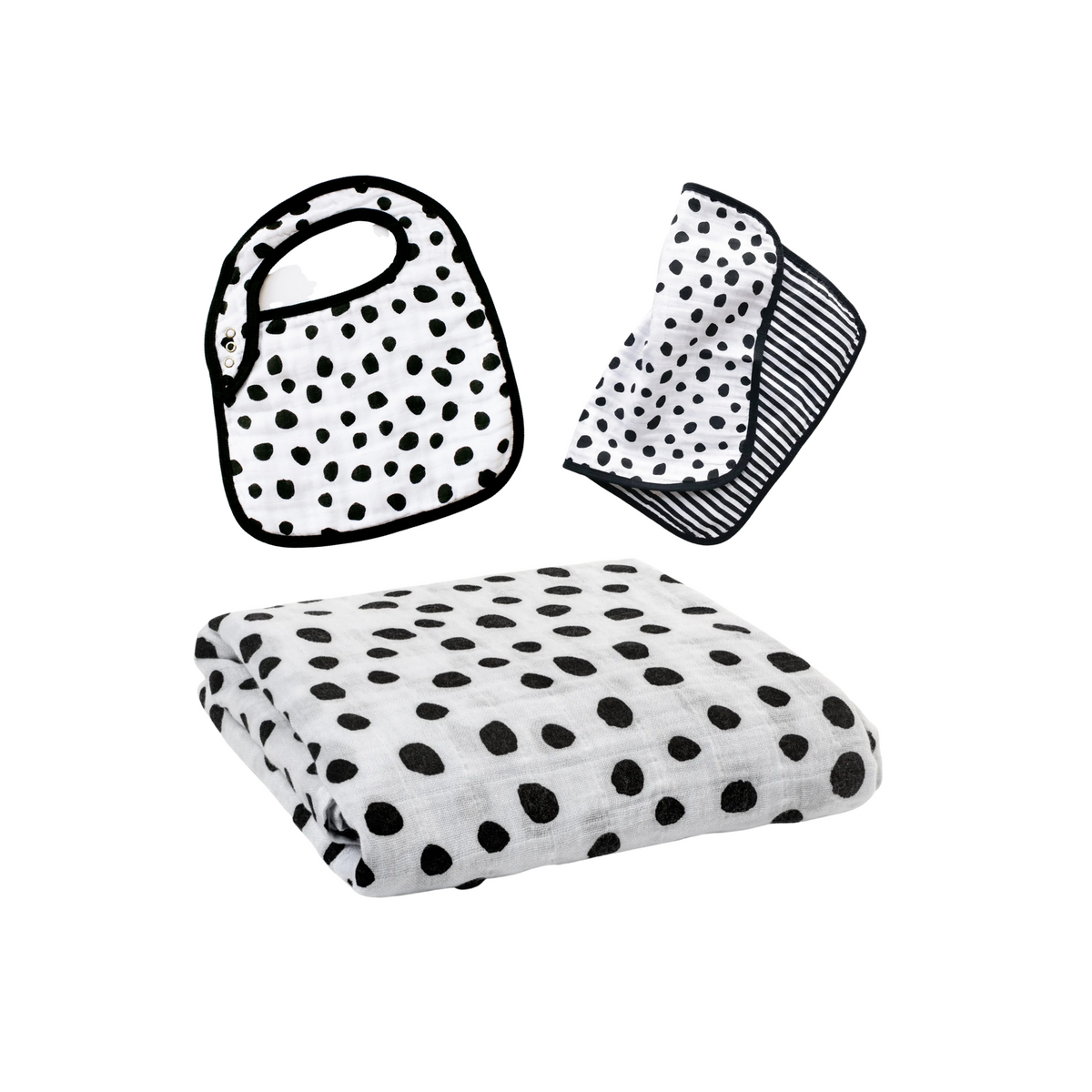 Black + White Organic Cotton Muslin Bibs