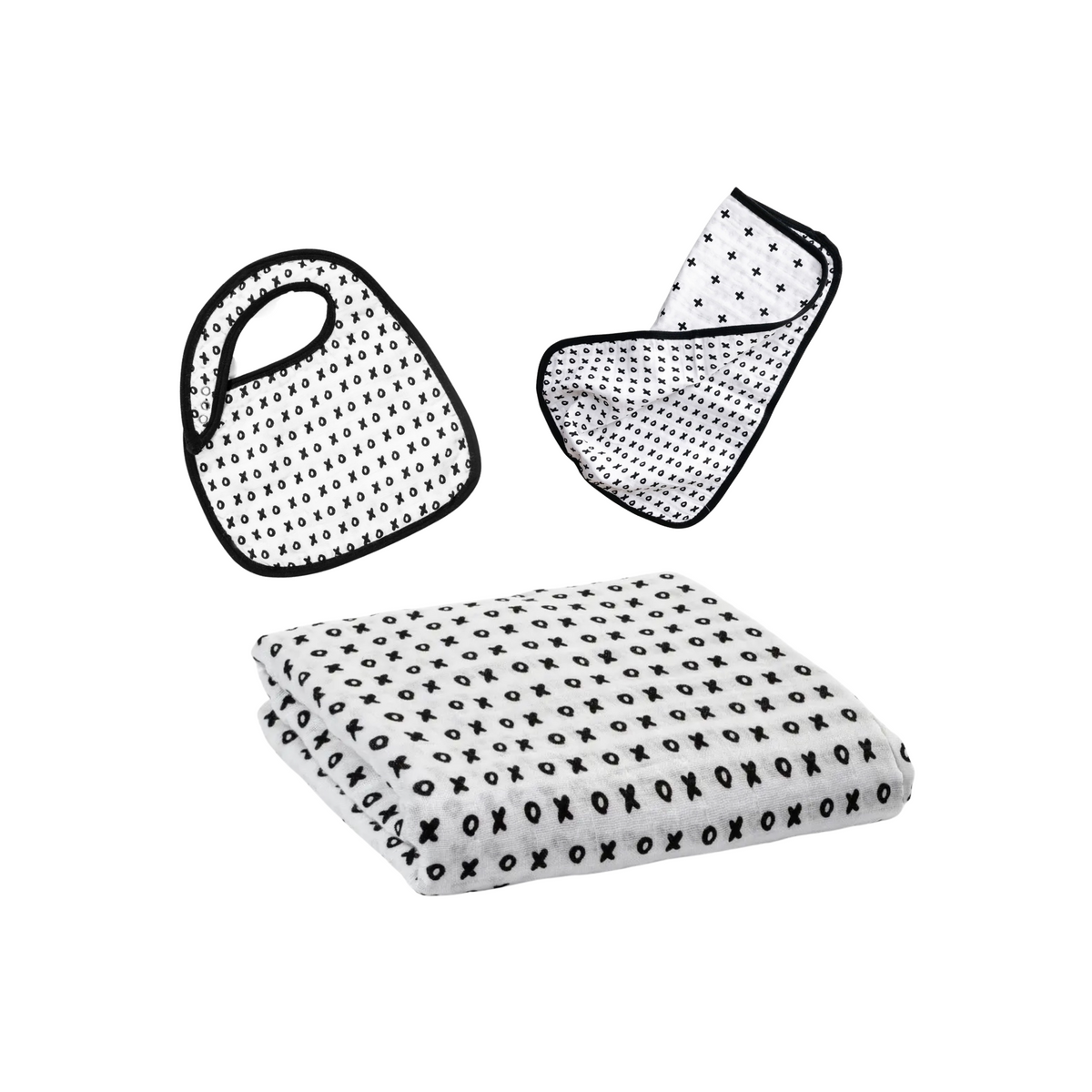 Black + White Organic Cotton Muslin Bibs